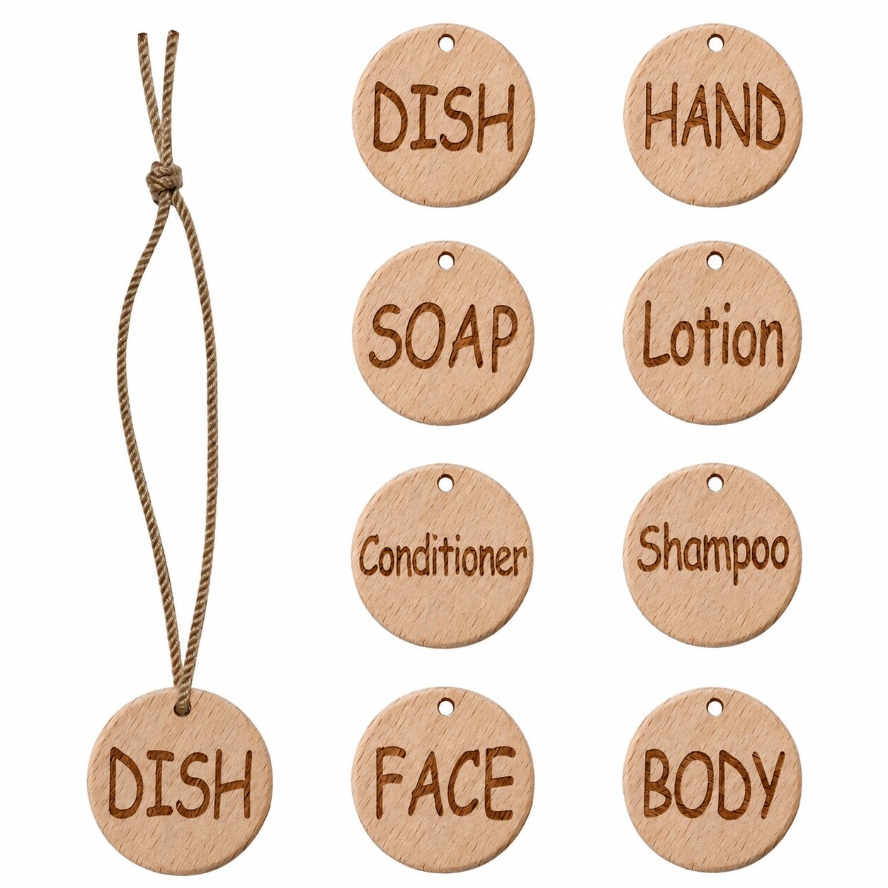 Aoibox  Set of 8 Handmade Solid Wood Bottle Labels with Cotton Thread for Kitchen and Bathroom Dispensers Decor