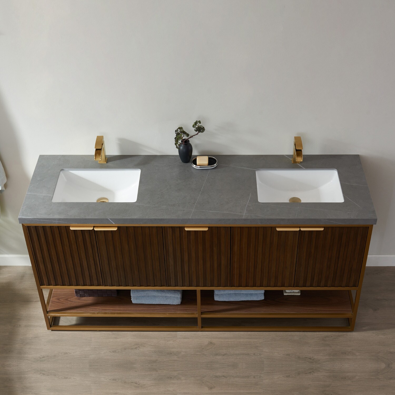 Vinnova Donostia 72-in Walnut Undermount Double Sink Bathroom Vanity ...