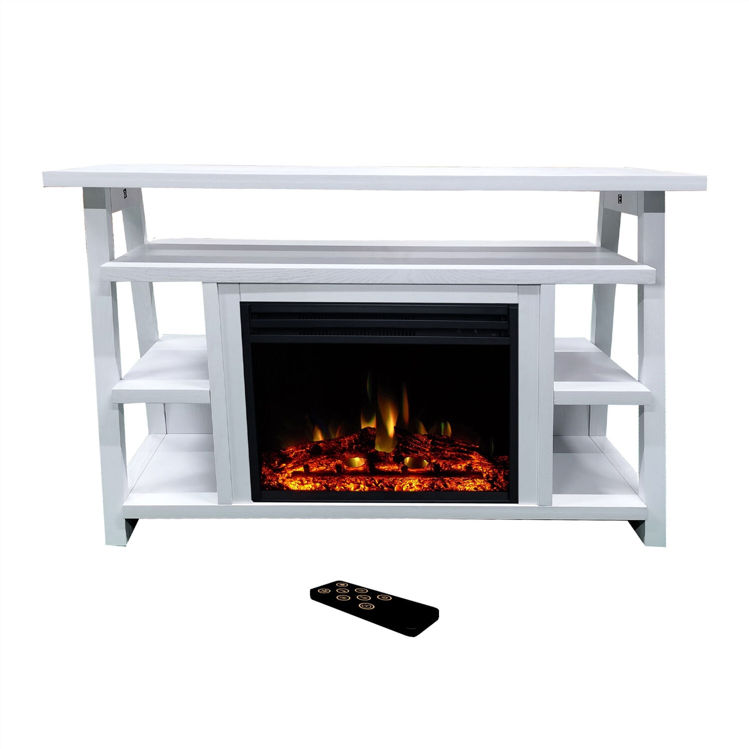 Cambridge CAM5332-1WWLG3 53.1-Inches W White TV Stand with Fan-forced Flat wall Electric Fireplace with Remote Control Included
