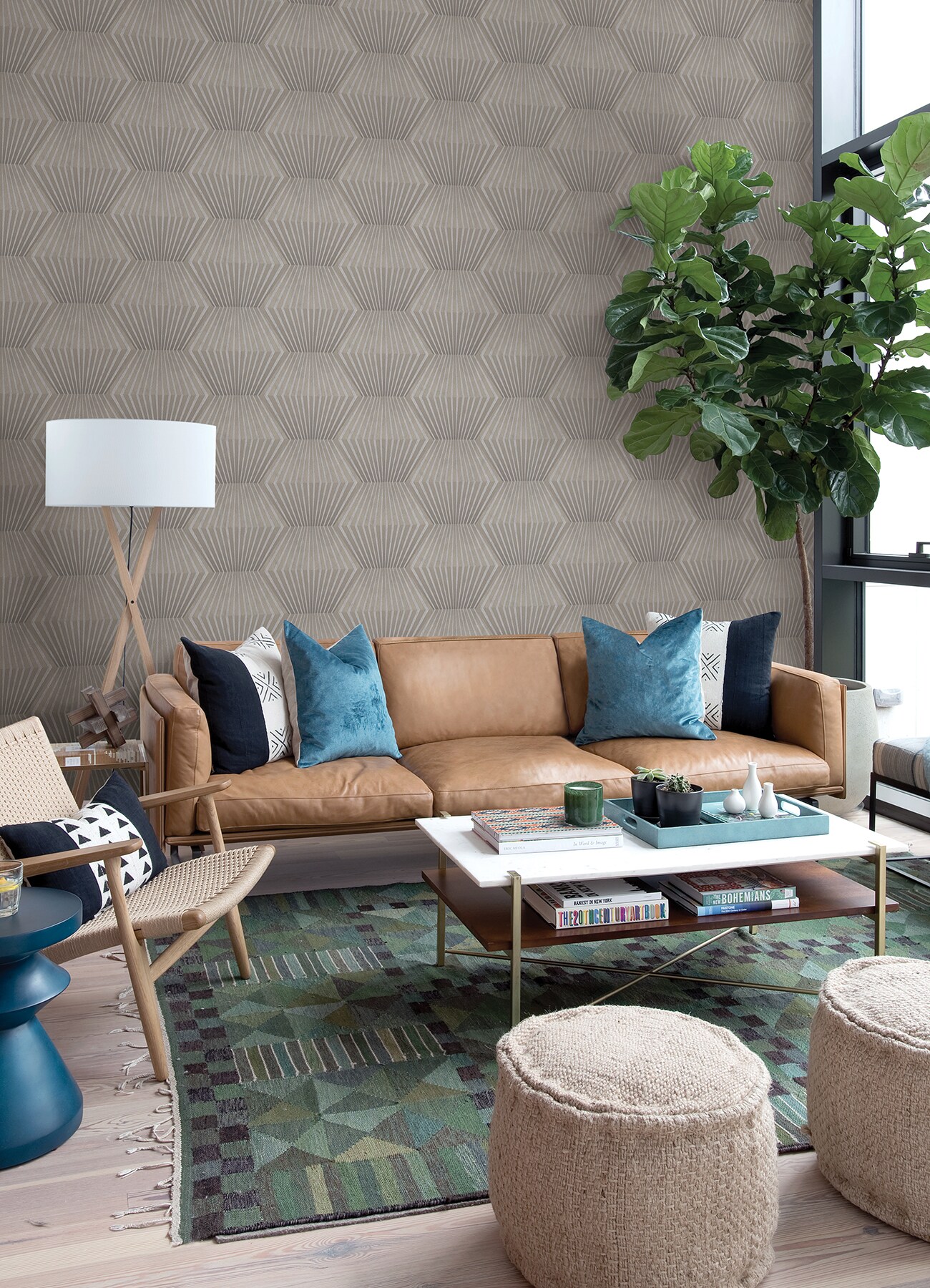 Taupe and Silver 3D Geometric Vinyl Wallpaper