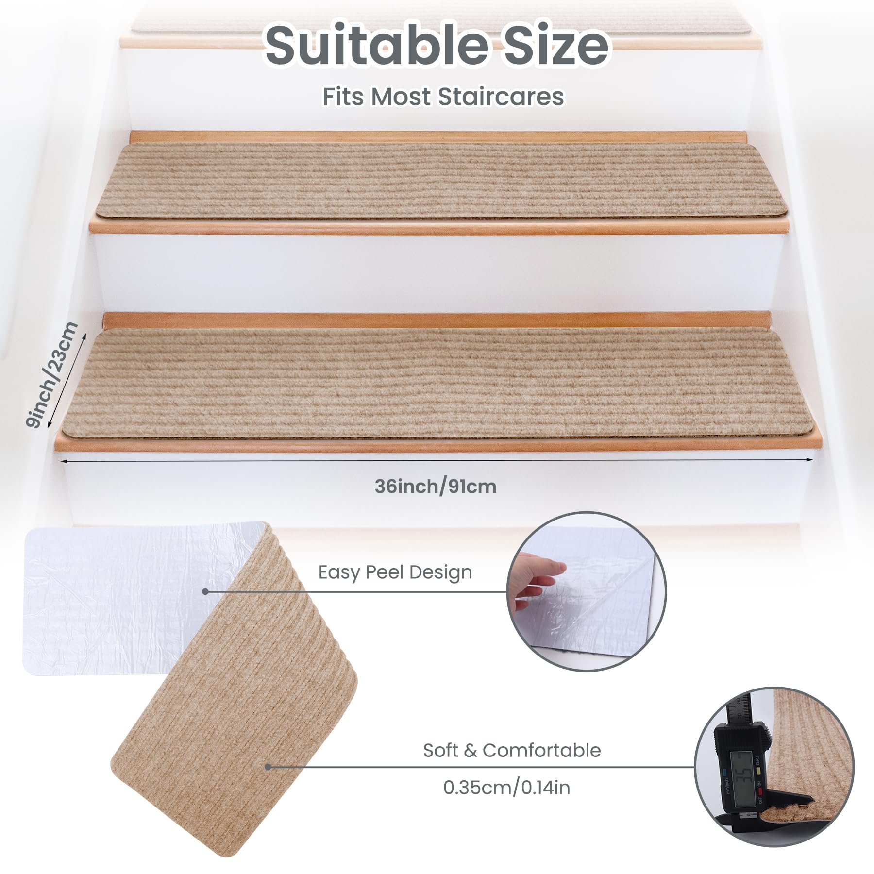 SenQWFa Extra Wide Non Slip Stair Treads for Wooden Steps 15 Pack Nine ...