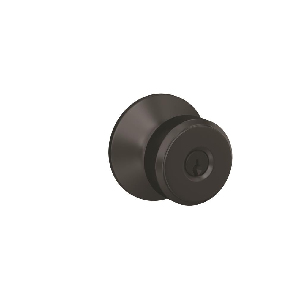 Schlage F Series Matte Black Traditional Interior/Exterior Keyed entry door knob Single pack #F51ABWE622