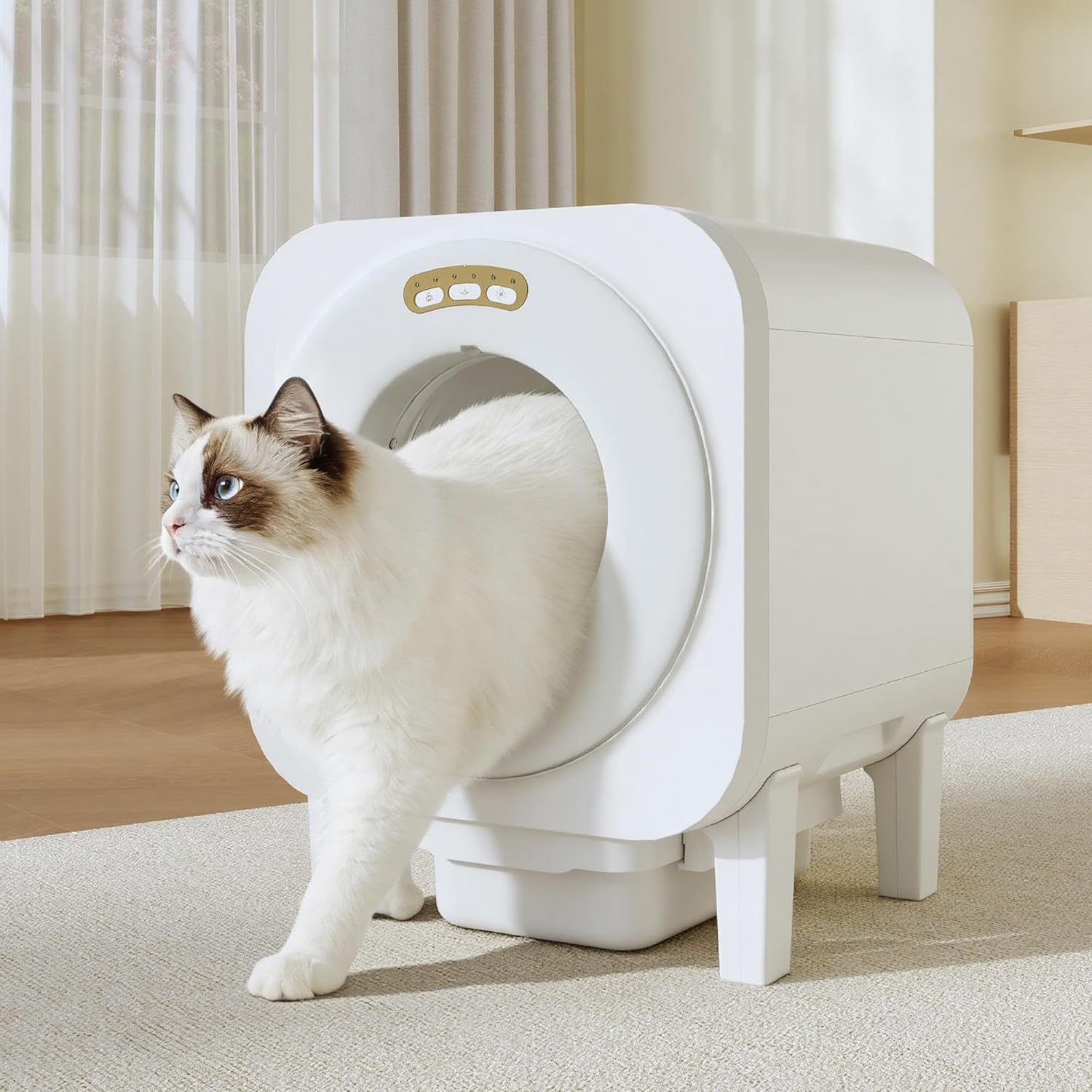 IdealHouse Automatic Cat Litter Box 68L Self Cleaning Litter Box with APP Control Dual Safety Protection and Odor Removal for Multiple Cats White
