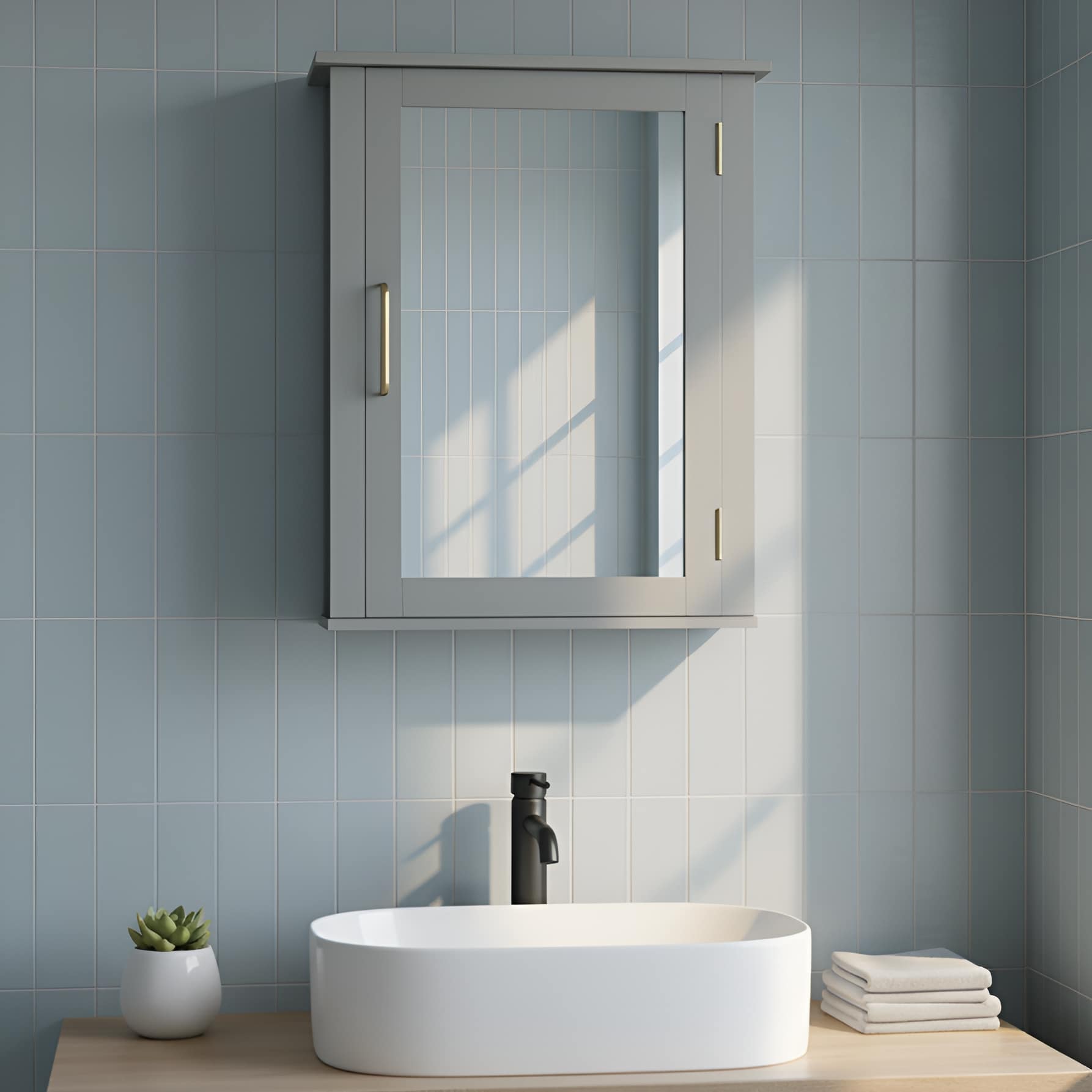 Teamson Home Mercer 17.99-in x 20.75-in Surface Mount Gray Mirrored Rectangle Medicine Cabinet