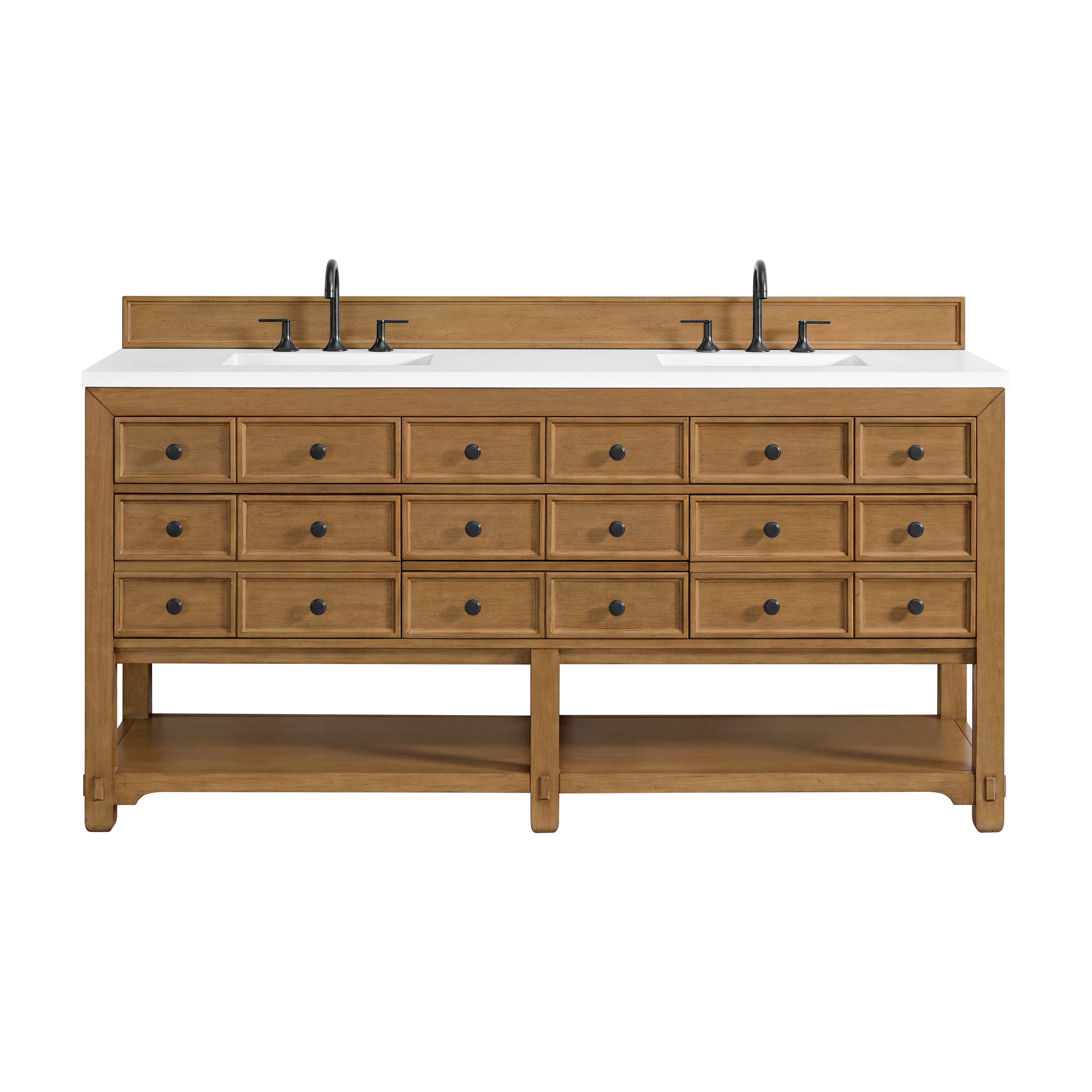 James Martin Vanities 505-V72-AMB-3WZ Malibu 72-in Amber Birch Undermount Double Sink Bathroom Vanity with White Zeus Quartz Top