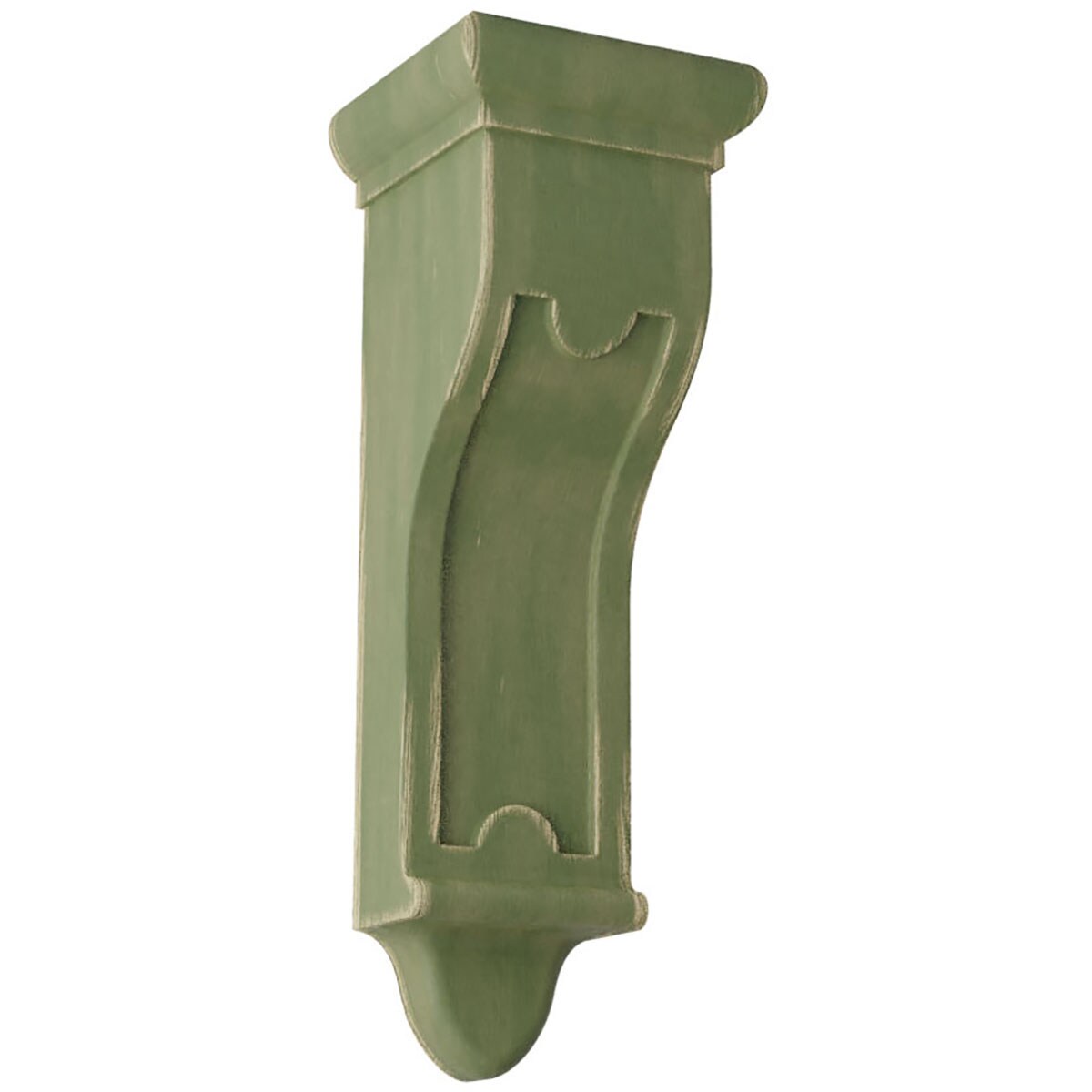 Ekena Millwork CORWD04X04X12ARGR 4-in x 4-in x 12-in Vintage Decor Finished Rubberwood Green Wood Paintable/Stainable Corbel
