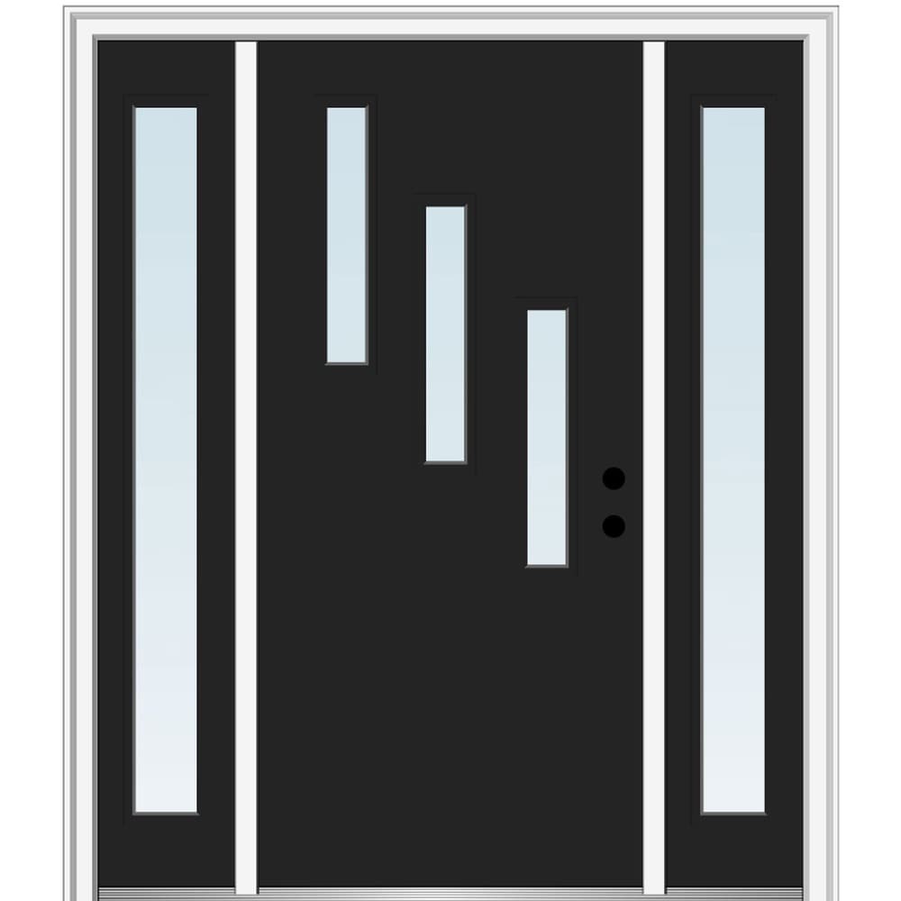 MMI DOOR ZZ346627L 64-in x 80-in x 4-9/16-in Fiberglass Pulse lite Left-hand inswing Black Painted Prehung Front Door with Sidelights with Brickmould Insulating core