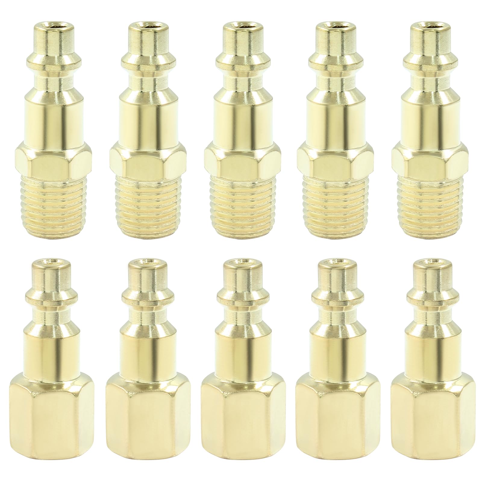 AKSCYZM  10 pcs Quarter Inch NPT Male Female Air Hose Quick Connect Adapter Industrial Type D Brass Air Compressor Fittings Secure Push to