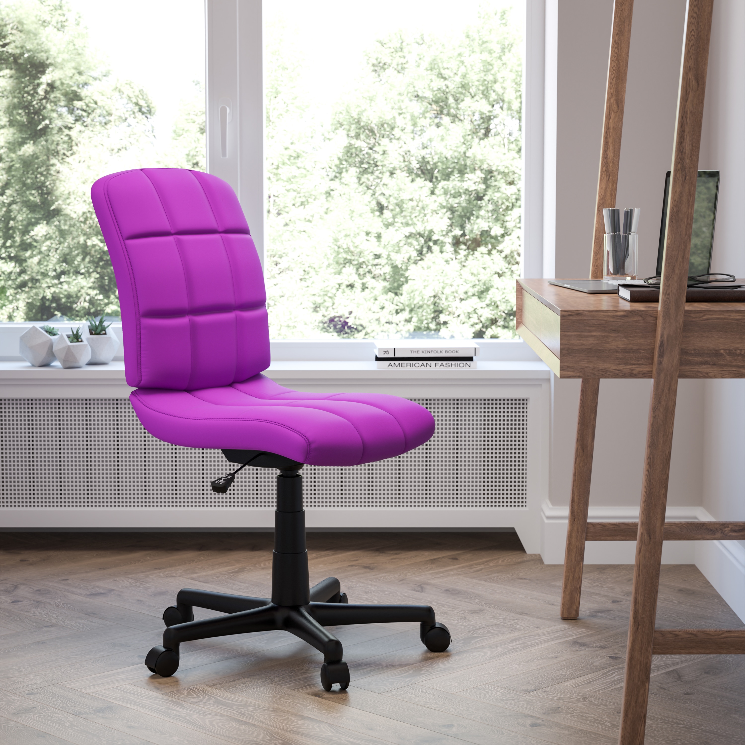 Violet Quilted Vinyl Armless Mid-Back Task Chair