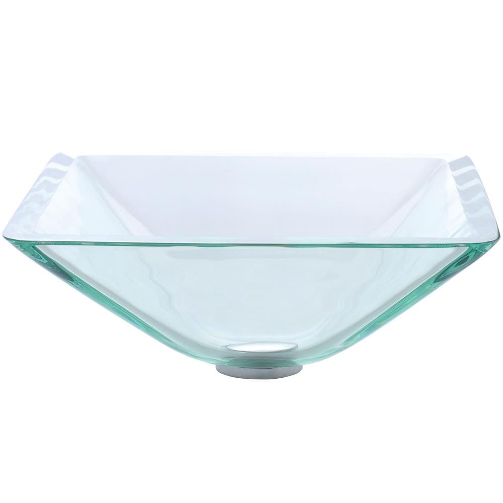 Kraus Square Clear Glass Tempered Glass Vessel Square Modern Bathroom Sink (16.5-in x 16.5-in)