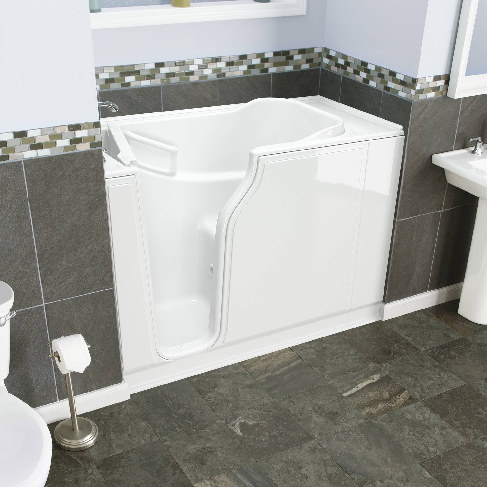 Safety Tubs SSA5230LJ-WH 29.75-Inches x 51.5-Inches White Fiberglass Rectangular Walk-in Whirlpool tub with Faucet Hand Shower Drain ( Left Drain )