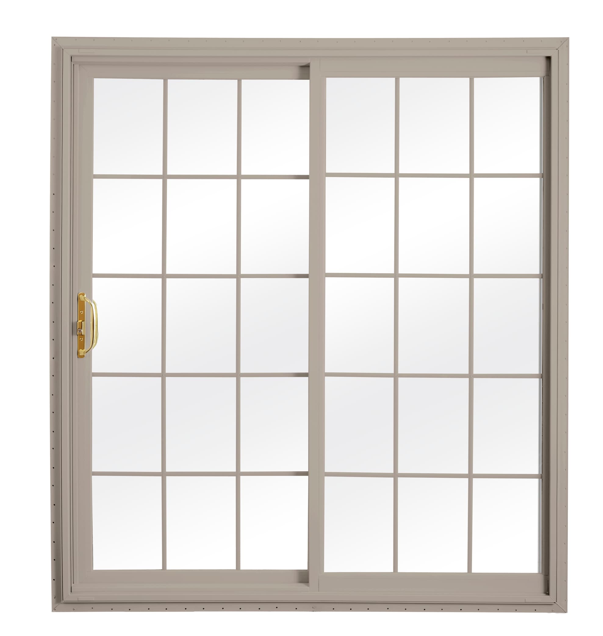 RELIABILT 719801223852 72-in x 80-in x 4-9/16-in Jamb Clay Vinyl Universal Sliding Patio Door with Low-E argon Glass with Grilles
