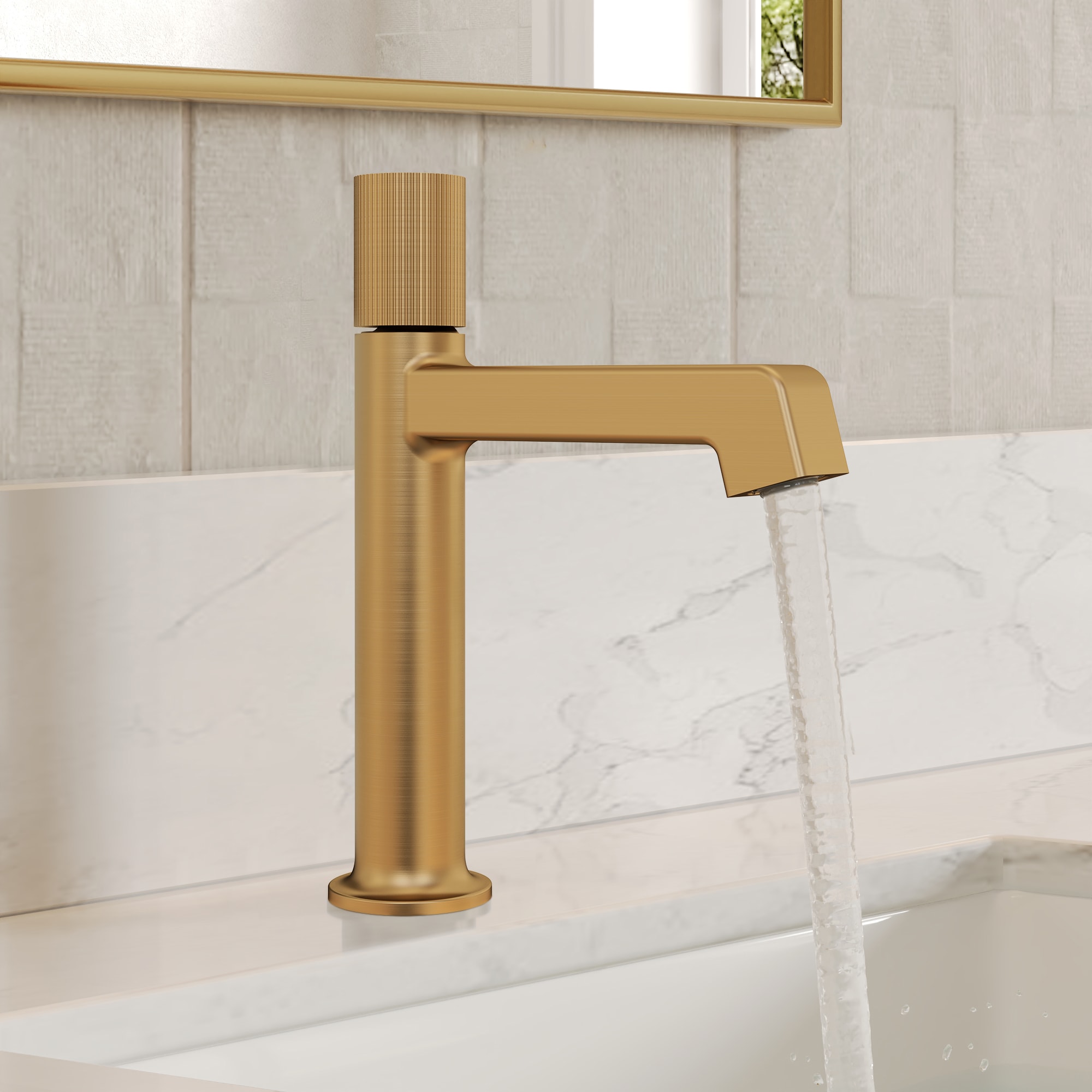 GRANDJOY  Single Hole Bathroom Faucet Brushed Gold Solid Brass Vanity Sink Faucet with Pop Up Drain