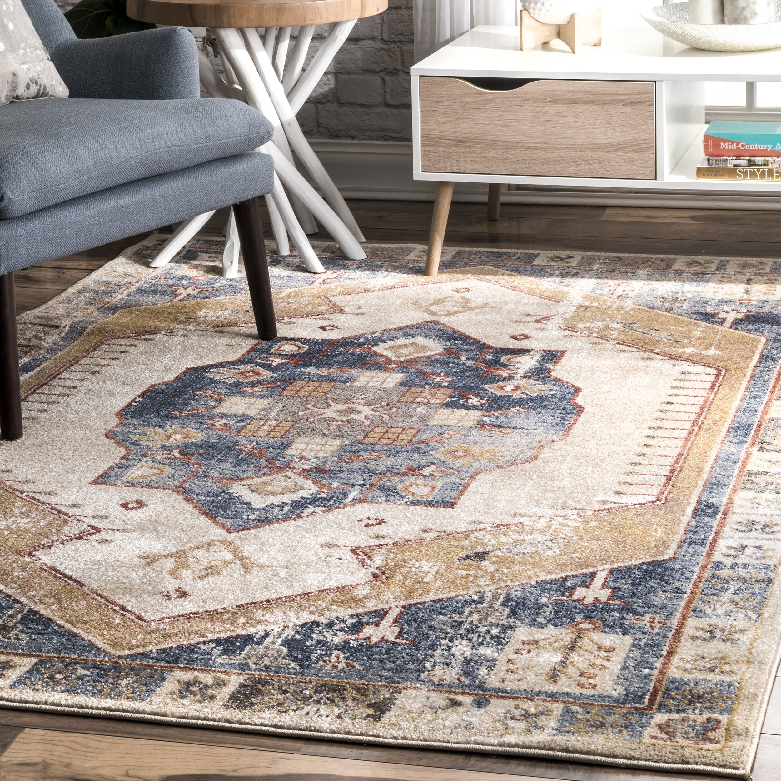 nuLOOM KKCA02A-508 5 x 8 (ft) Loomed Polypropylene Blue Rectangular Indoor Medallion Vintage Area rug