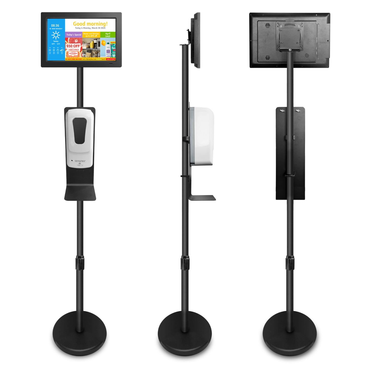 Sungale 14 inch Digital Signage Screen with Sanitation Station Stand | JPG/MP4 Compatible | Built-In Speakers | Wi-Fi | Black | Easy Assembly | -  CPF1503-STAND-SET