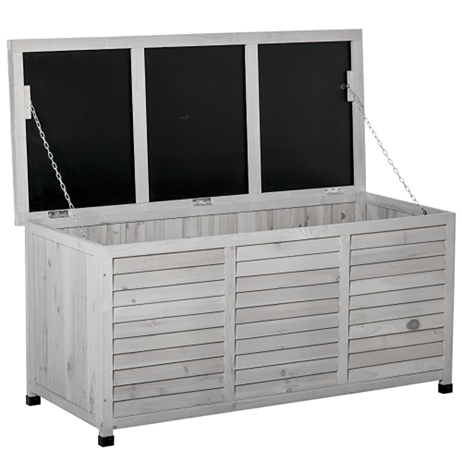 GZMR GM-AB-00871 Outsunny 75-Gallon Wooden Deck Box 75-Gallon Grey Wood Deck Box