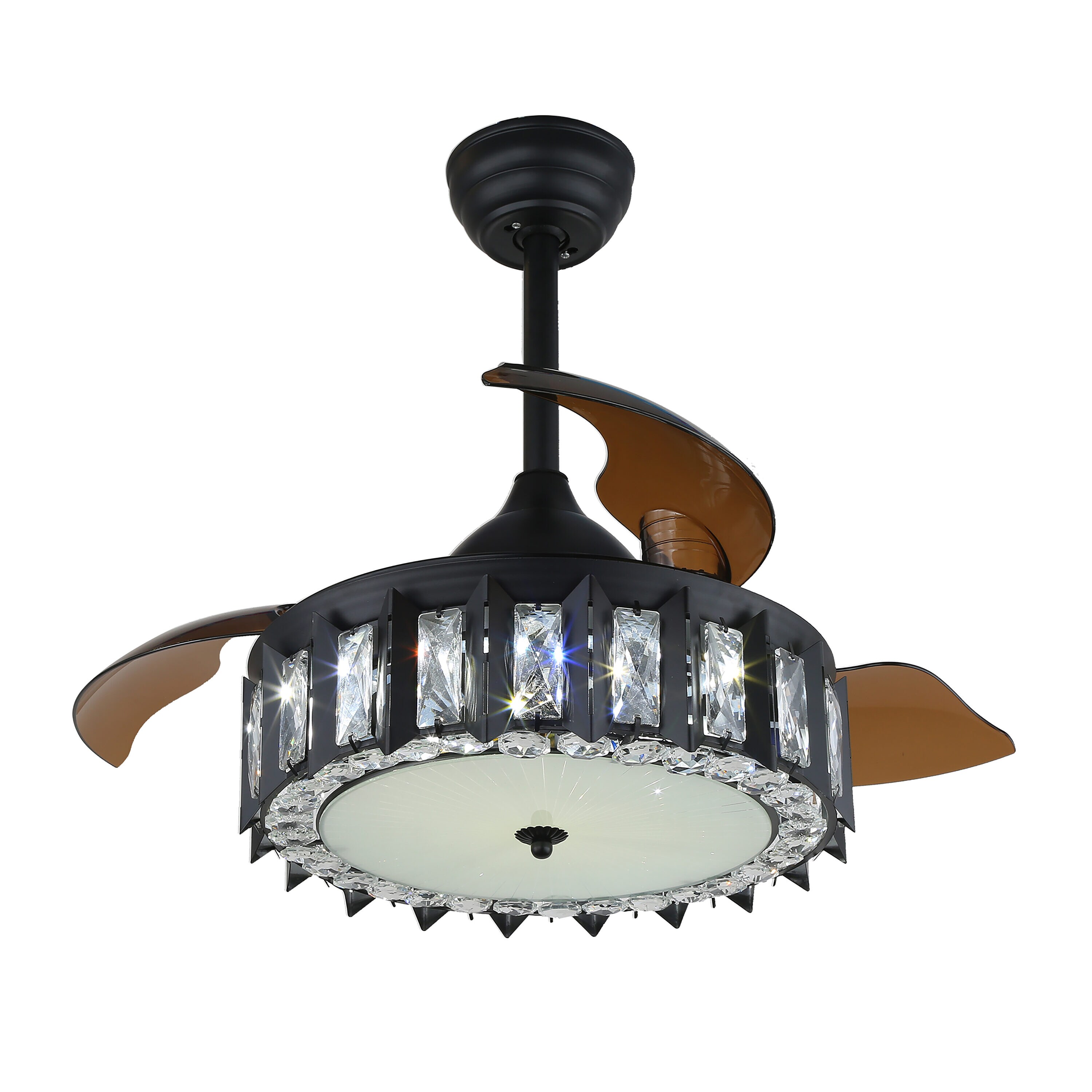 Cusp Barn BD4256-B BD4256 42-Inches Black with Acrylic Blades Color-Changing Indoor Downrod mount Standard Ceiling Fan With Light and Remote ( 3 -Blade)