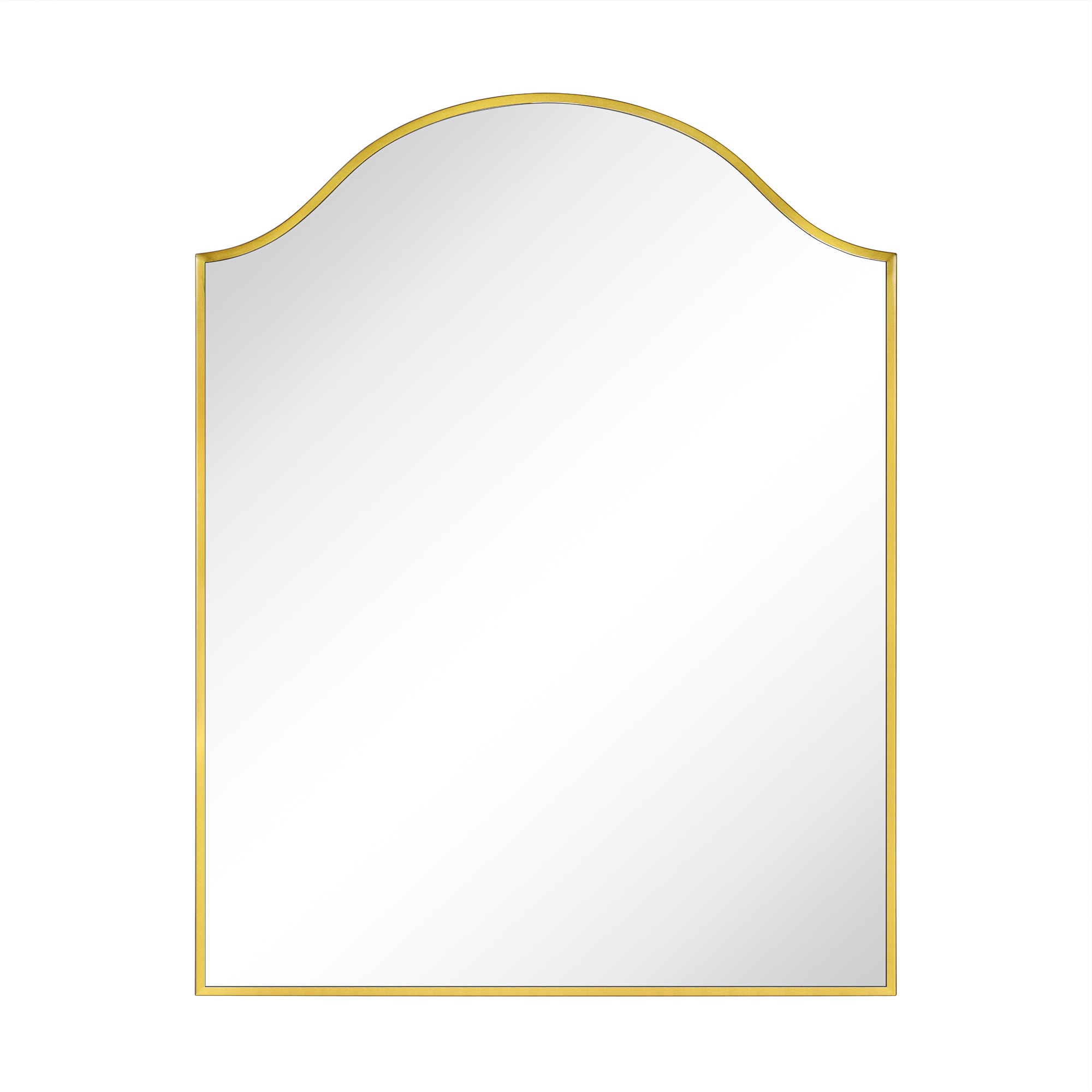 TEHOME  sasi 28 in W x 36 in H Scalloped Arched Framed Stainless Steel Wall Mounted Bathroom Vanity Mirror in Brushed Gold
