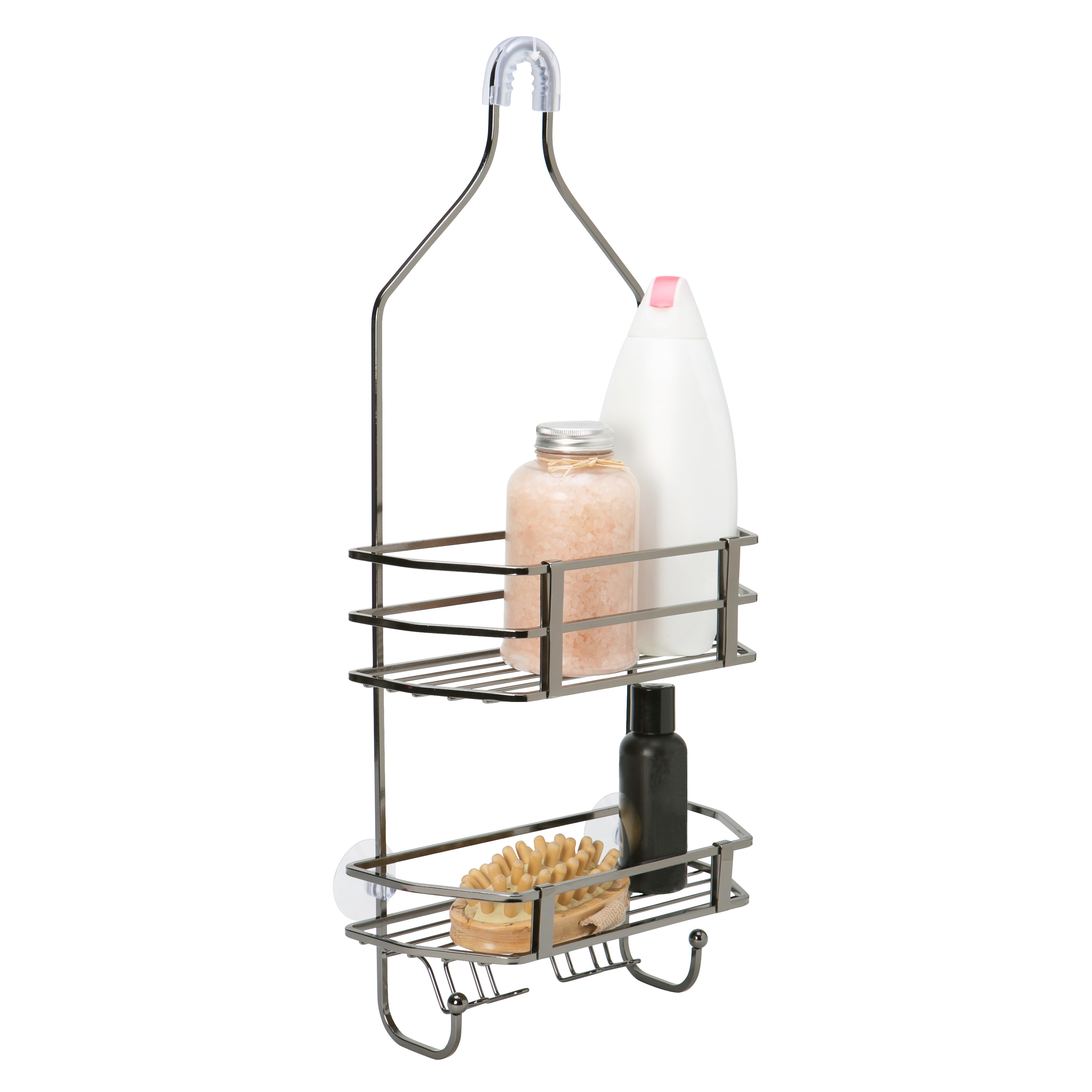 Bath Bliss Onyx Steel 2-Shelf Over The Showerhead Hanging Shower Caddy ...