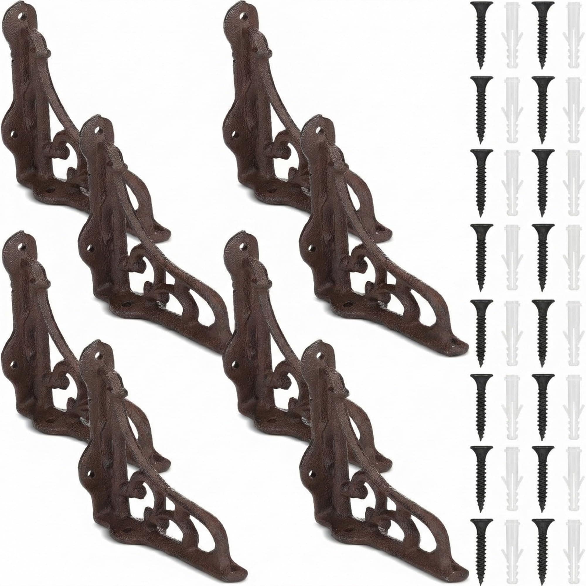 Phyfalip  8 Pack 4 1 8 x 3 5 8 Rusty Antique Shelf Brackets Decorative L Cast Iron Shelf Bracket Brace Heavy Duty Wall Mounted Floating Rustic