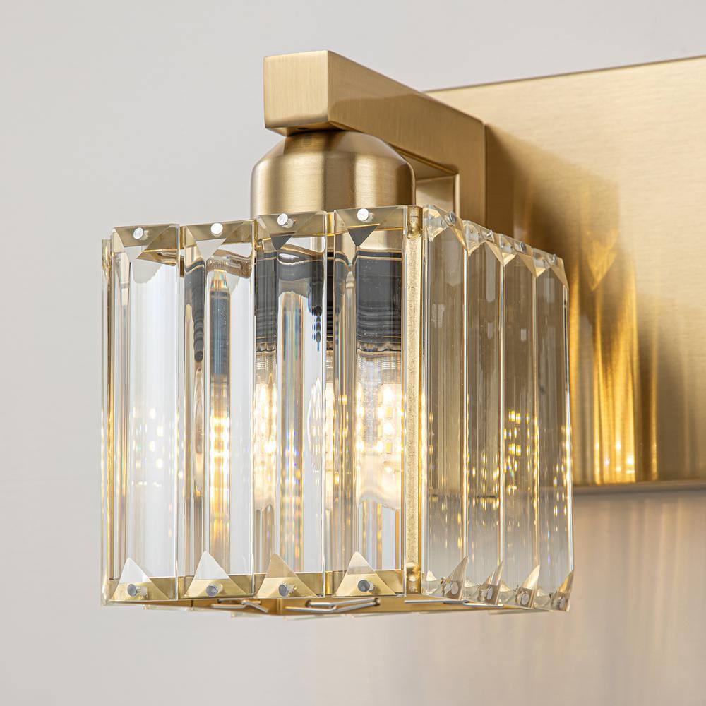 Gold Crystal 3-Light Bathroom Vanity Fixture with Square Shades