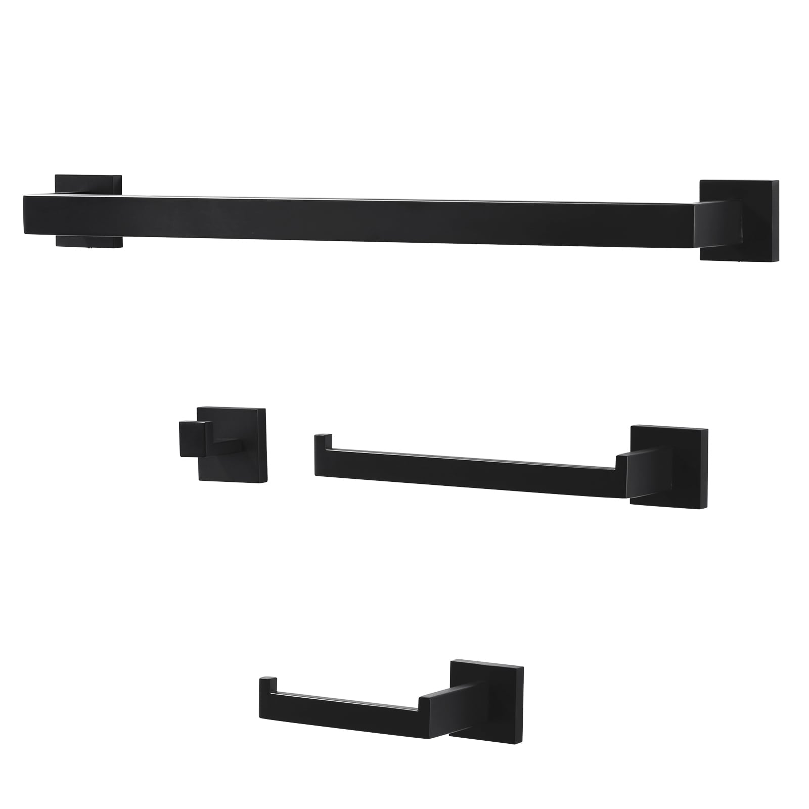 WOWOW 410094B-LW 4 -Piece Matte Black Decorative Bathroom Hardware Set Towel Bar, Toilet Paper Holder, ,Robe Hook Included