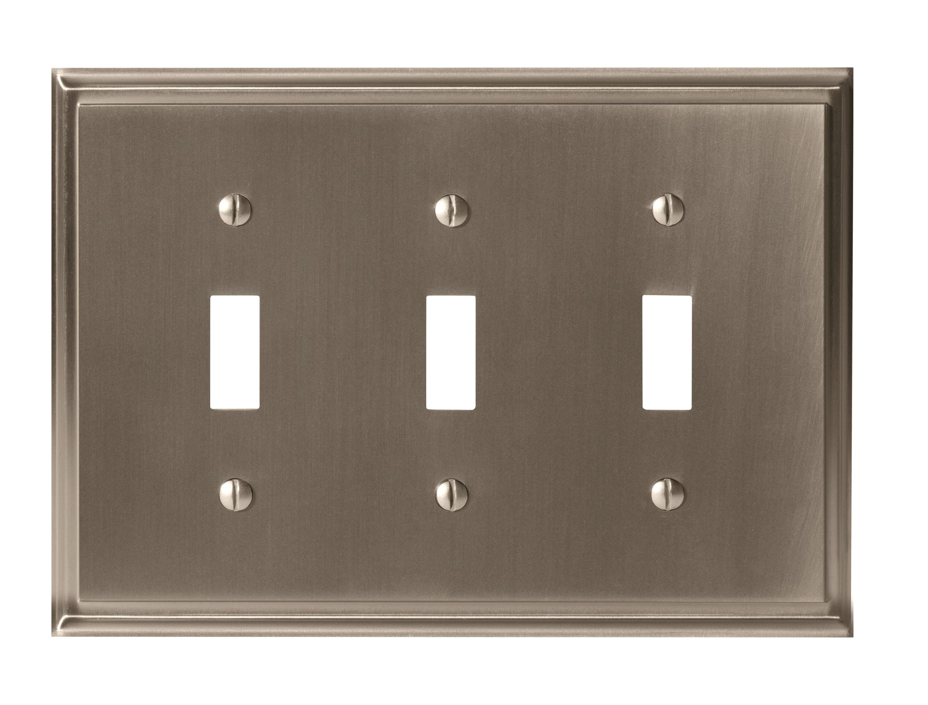Amerock 1906960 3 -Gang Standard Size Satin Nickel Zinc Indoor Toggle Wall Plate