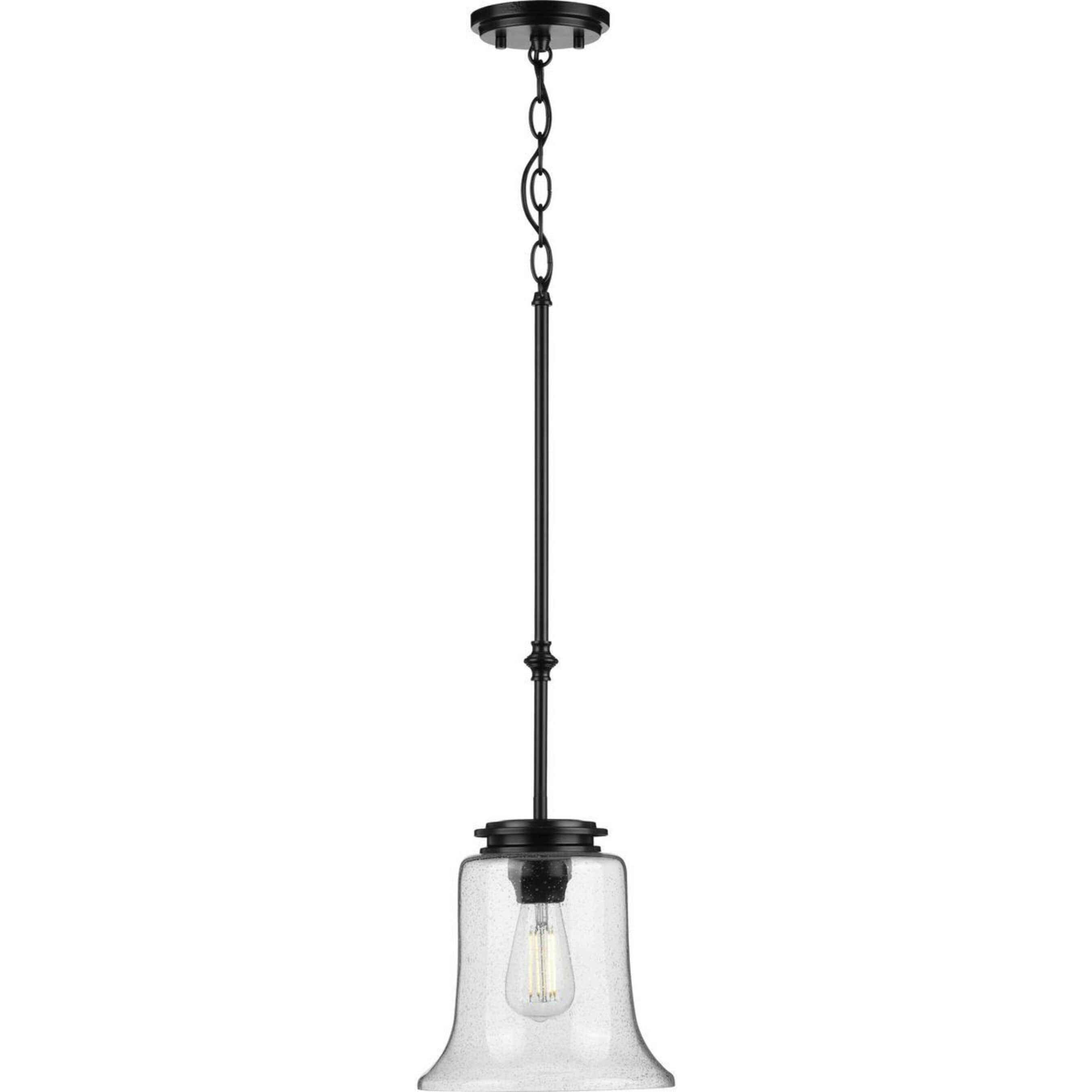 Matte Black Mini Pendant with Seeded Glass Shade