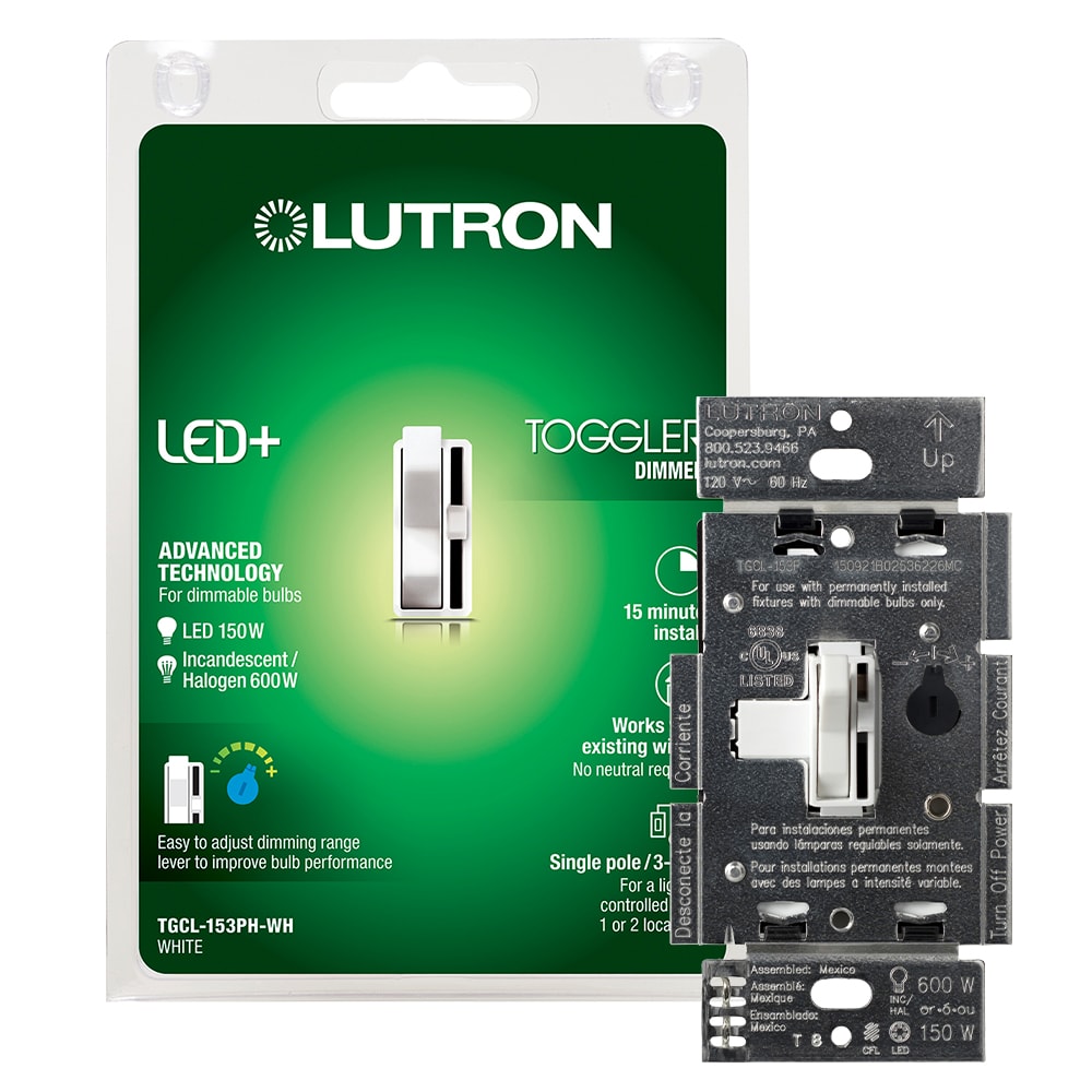 Lutron TGCL-153PH-WH Toggler CFL/LED Single-Pole/3-Way Toggle Dimmer White