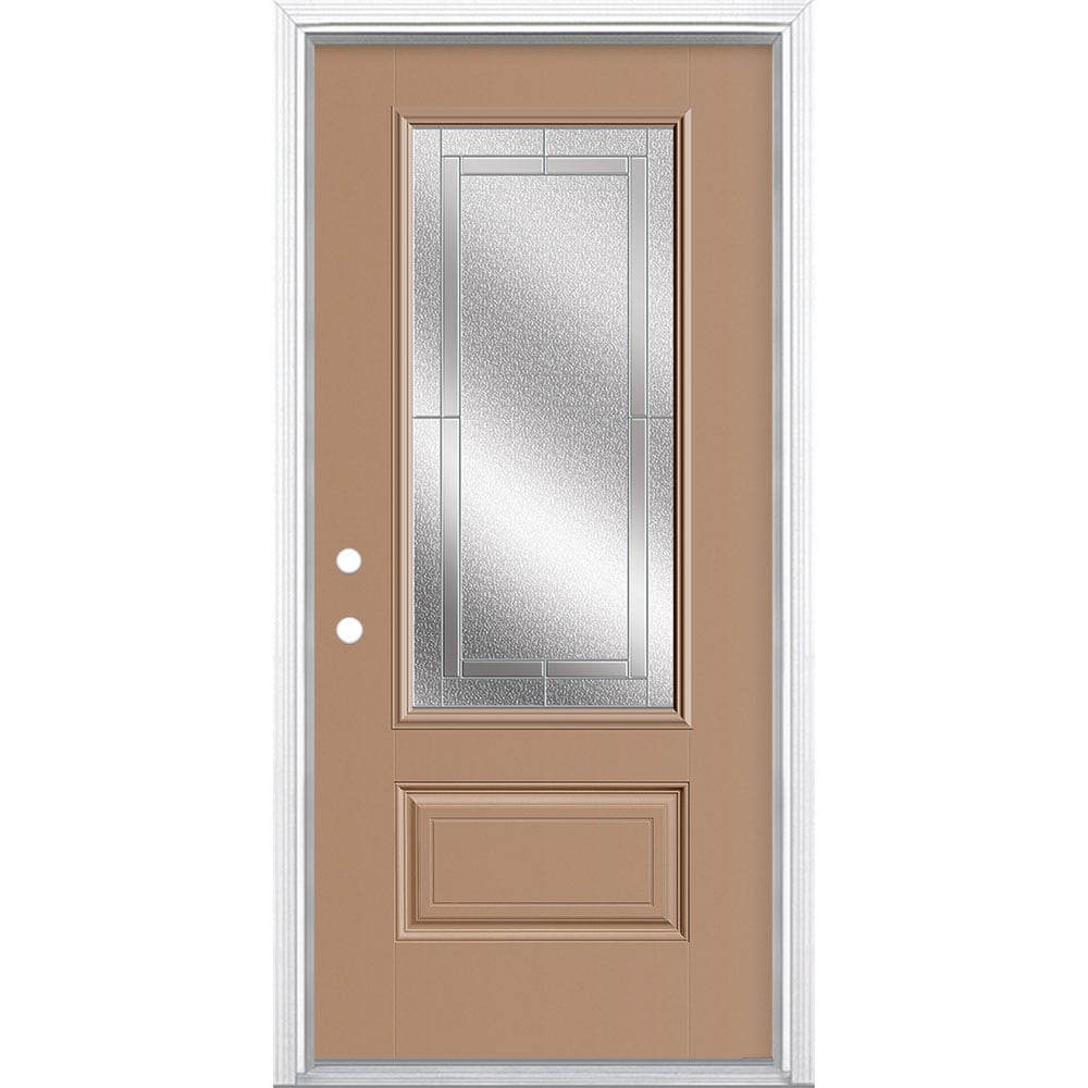 Masonite 3419886 Focus 36-in x 80-in x 4-9/16-in Fiberglass Full lite Right-hand inswing Warm Wheat Painted Prehung Front Door with Brickmould Insulating core
