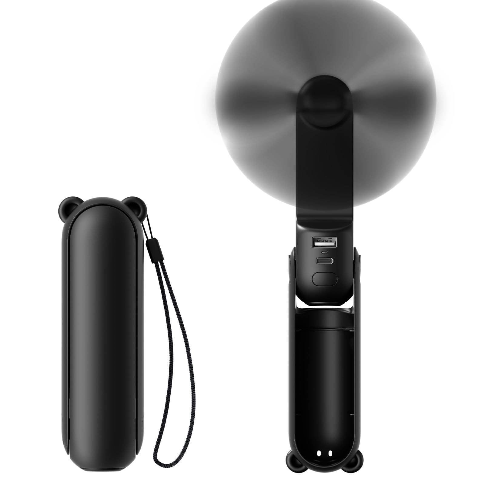 Anqtovp  1 Piece Mini Handheld Fan with USB Rechargeable Power Bank and Flashlight Compact Pocket Size 3 Stage Foldable for Travel Concerts