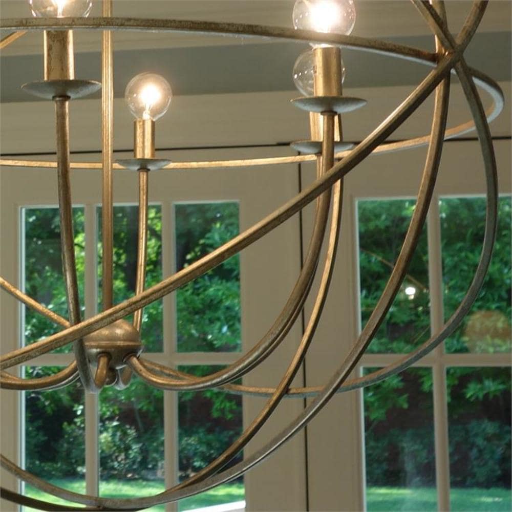 Olde Silver 6-Light Sphere Chandelier with Clear Glass Drops