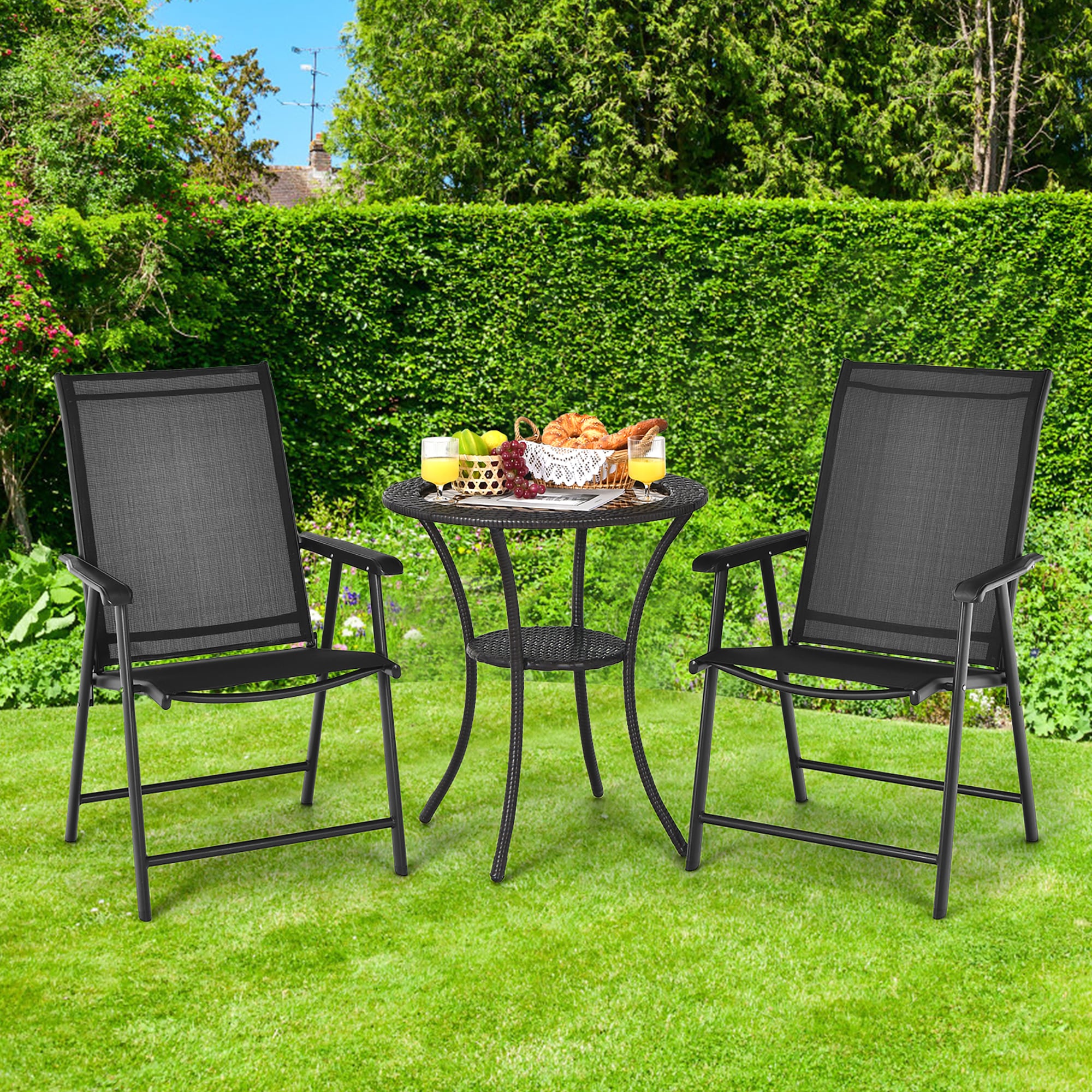 Costway 2 Black Steel Frame Stationary Balcony Chair With Black Solid ...