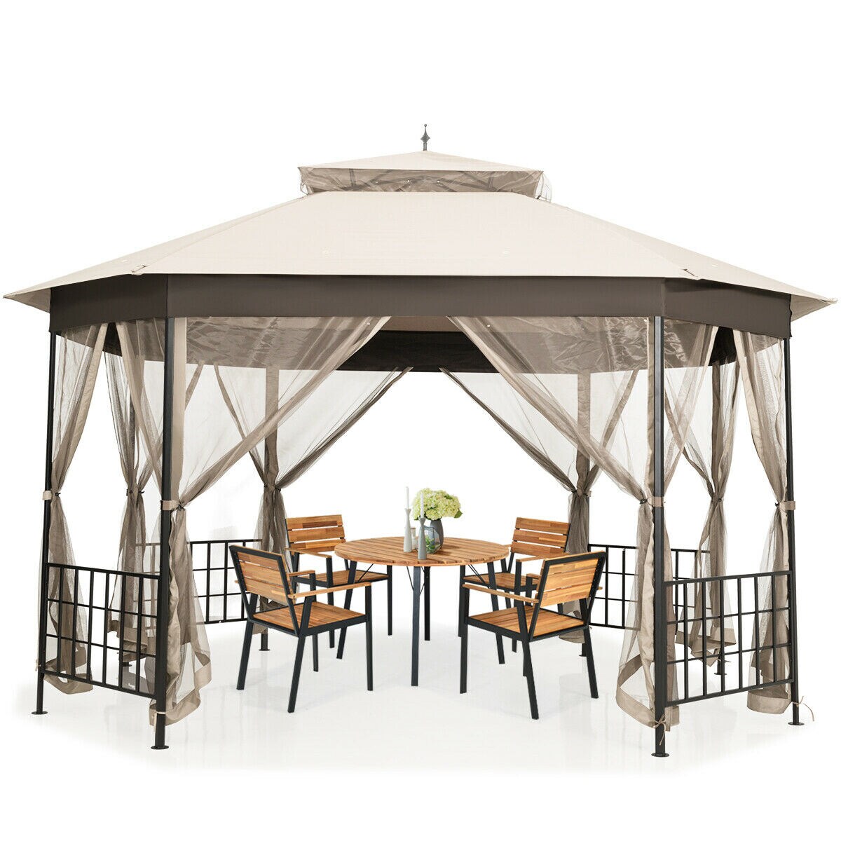 Clihome 12-ft X 10-ft Patio Gazebo Octagon Beige Metal Polyester Roof ...