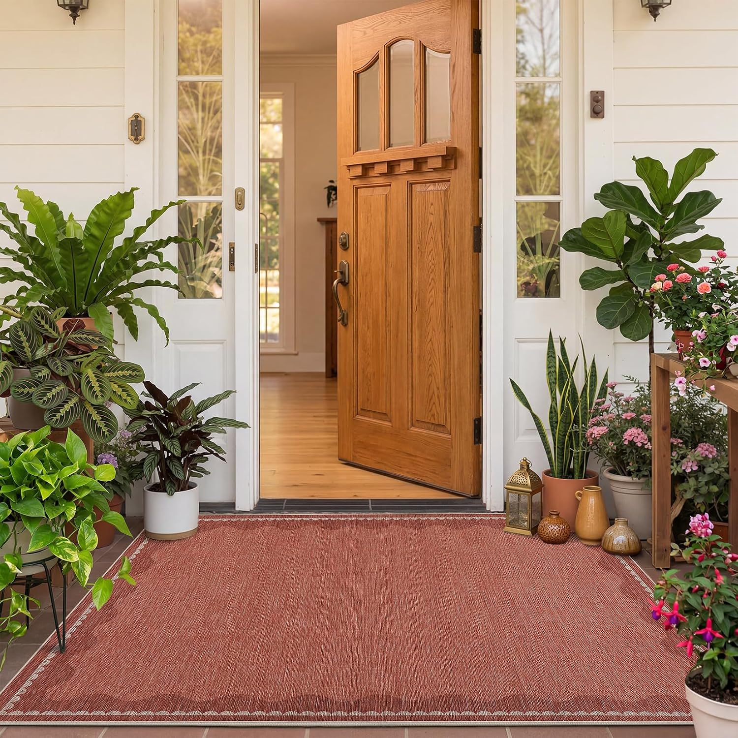 Aoile 3x5 Outdoor Area Rug Washable Non Slip Easy Jute Scalloped ...