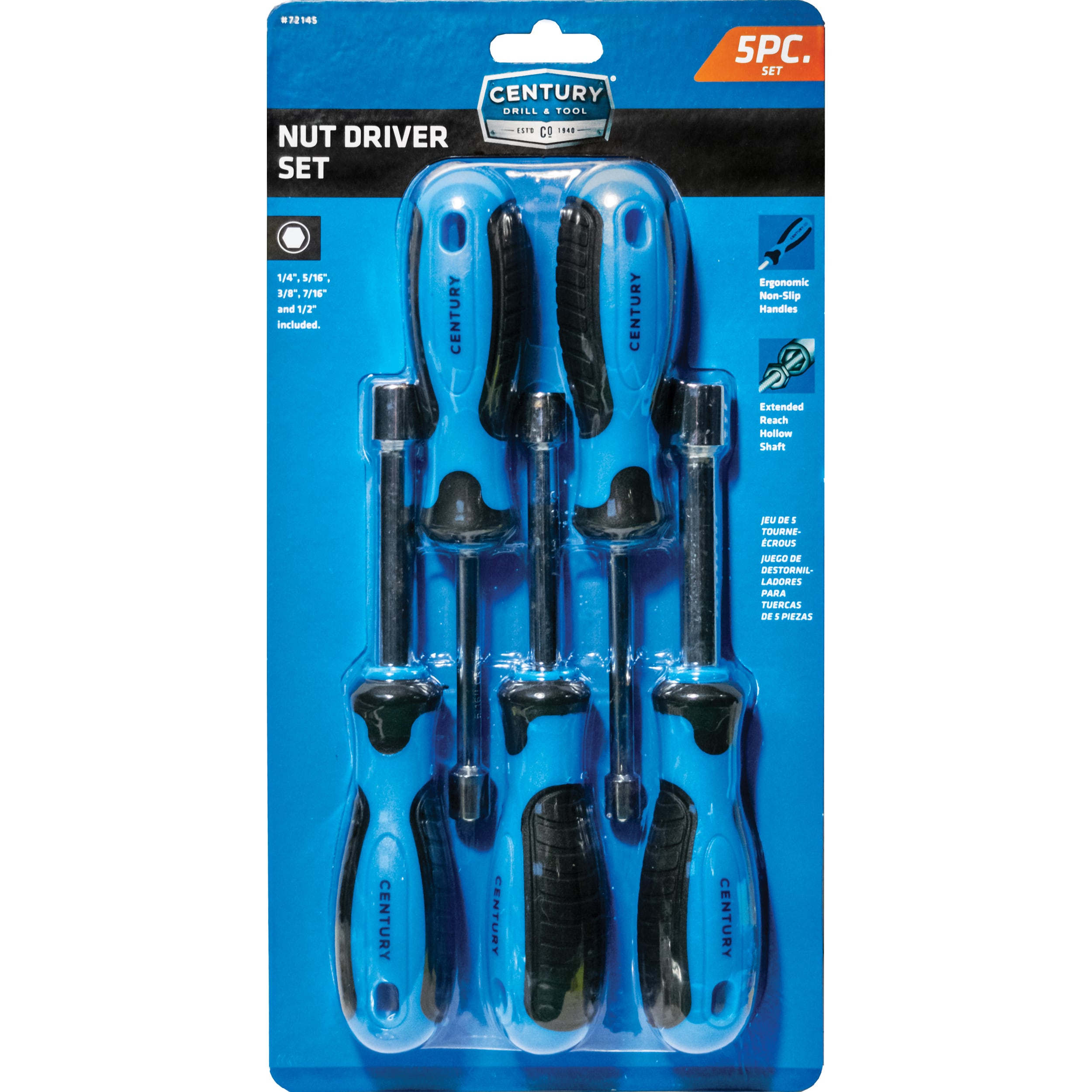 Century Drill & Tool 72145 5 -Piece SAE and Metric Hex Nut Driver Set