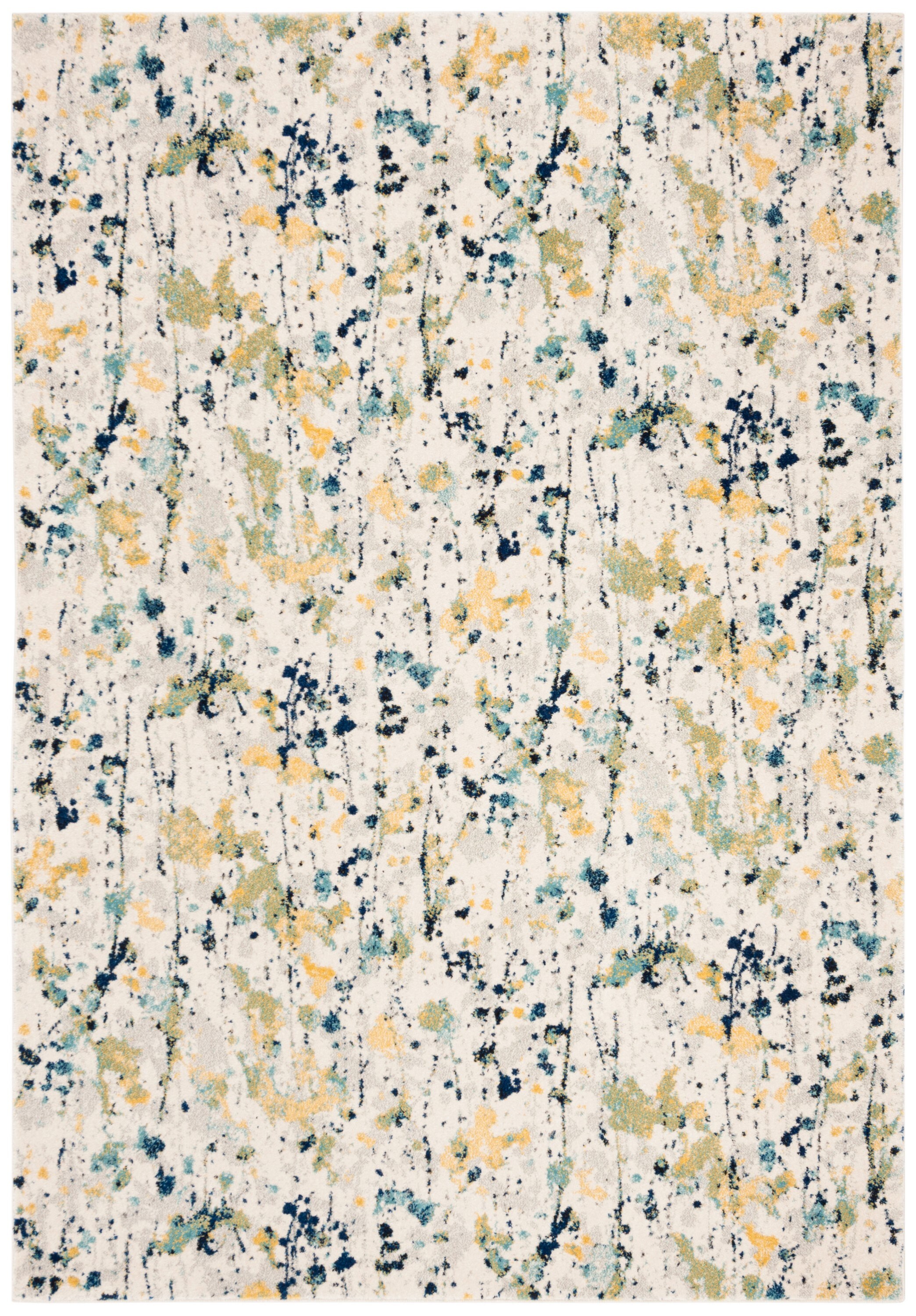 Ivory and Yellow Abstract Floral 4' x 6' Synthetic Area Rug