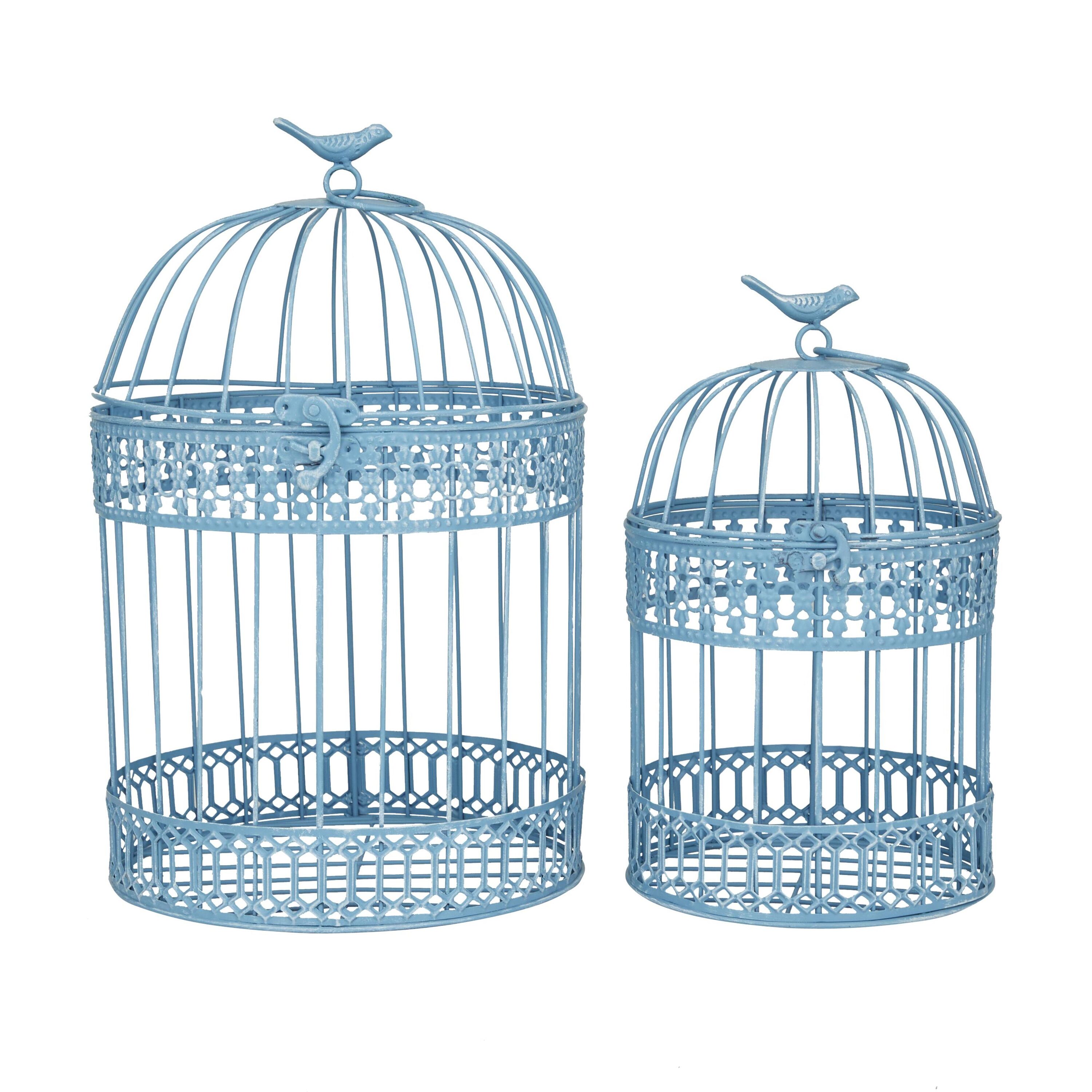 Blue Metal Birdcage Set with Latch Lock and Hanging Hook