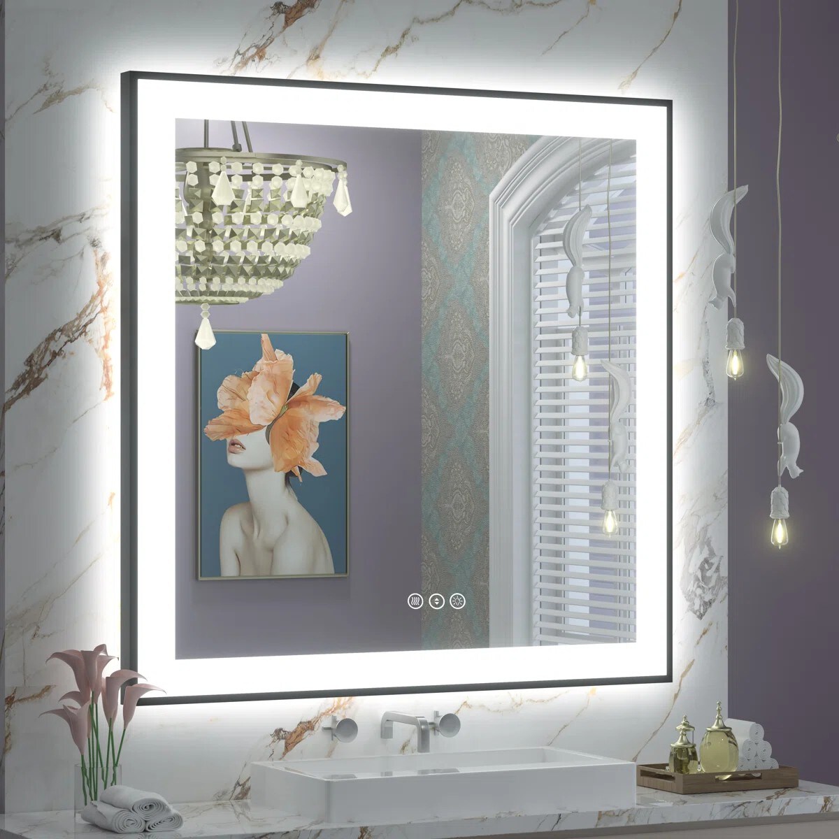 Blisstyle PREMIUM 36-in x 36-in Polished Frameless Rectangle Dimmable LED Lighted Fog Free Bathroom Vanity Mirror ( Clear )