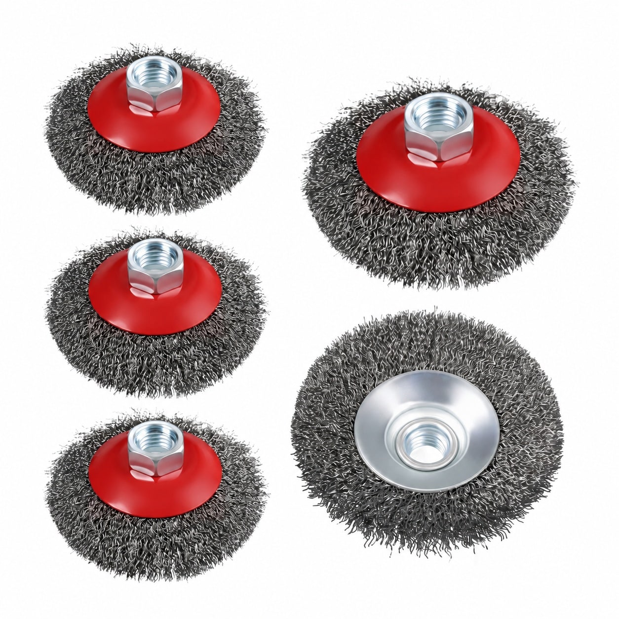 Ahfiwaso  5 Piece 4 Inch Wire Wheel Brush Set for Angle Grinder with 5/8 11 Threaded Arbor Carbon Steel Wire Wheels for Rust Removal and Surface