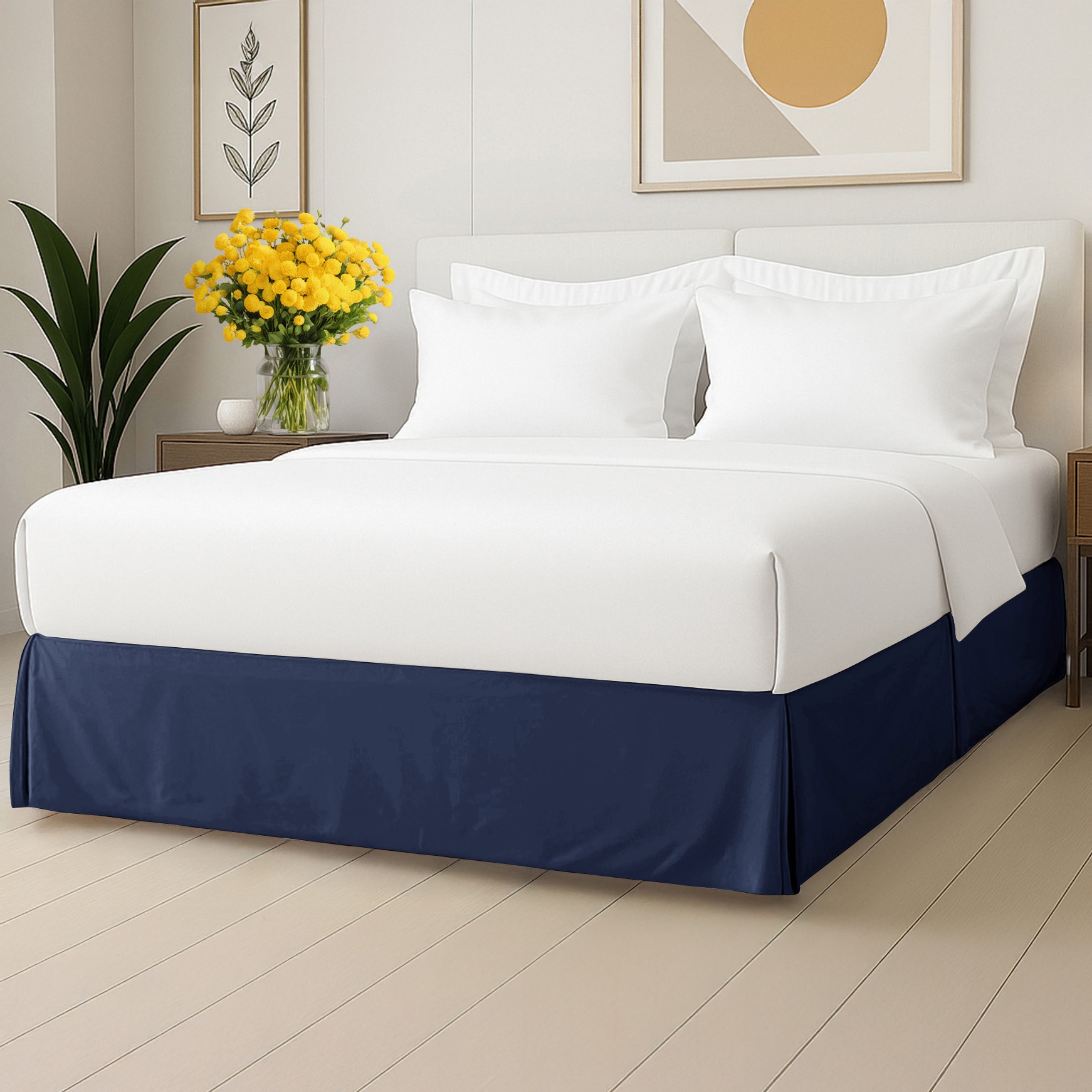 CGK Linens Full Navy Blue Pleated Bed Skirt
