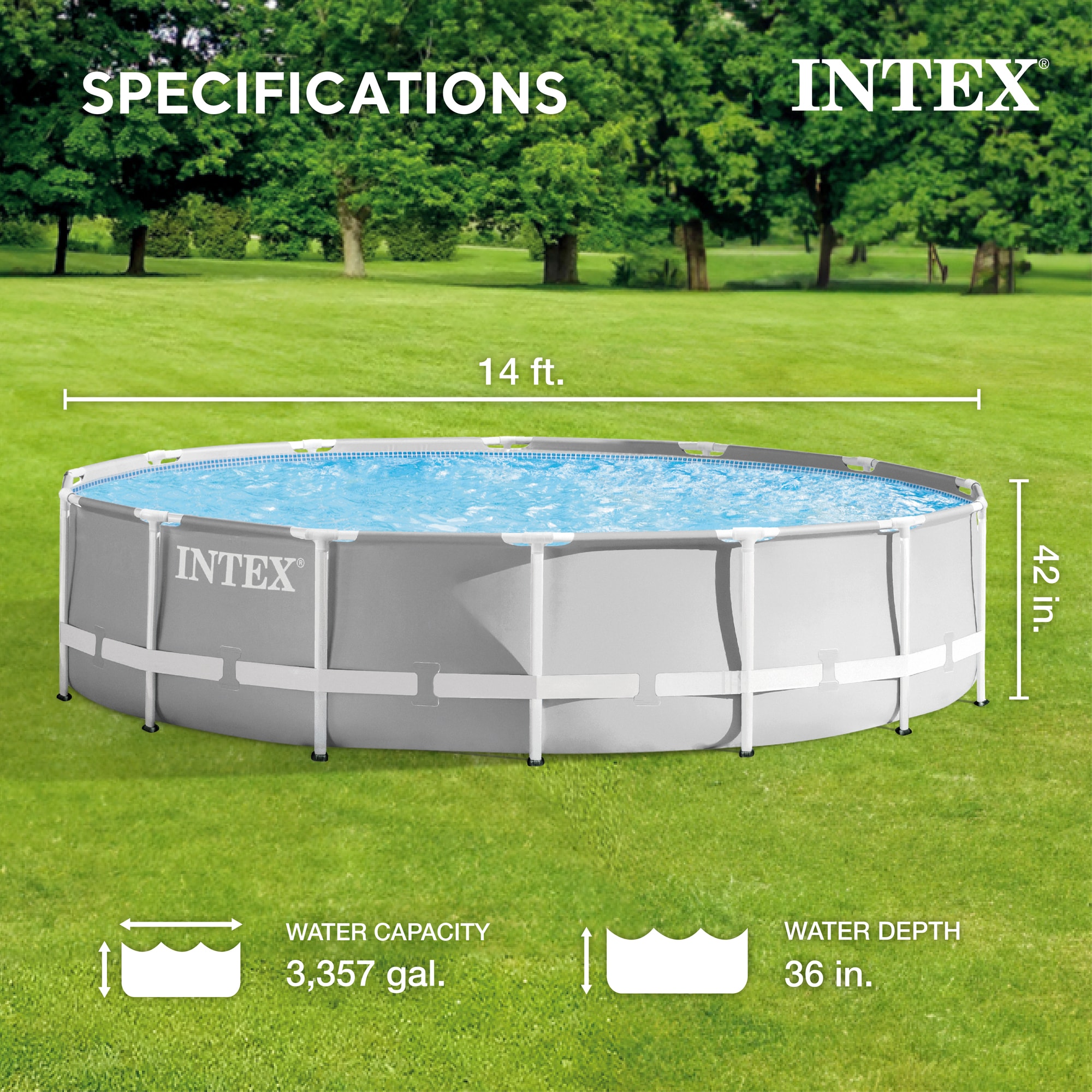 Intex Above Ground Pools 14-ft x 14-ft x 42-in Metal Frame Round Above ...