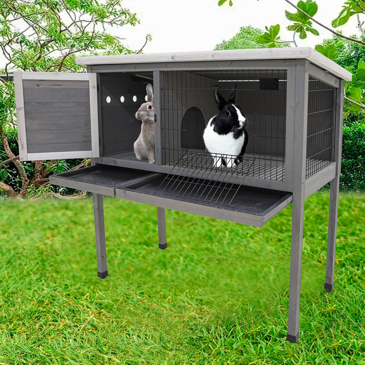 GZMR GZ44W-JL Gray Wood Rabbit hutch