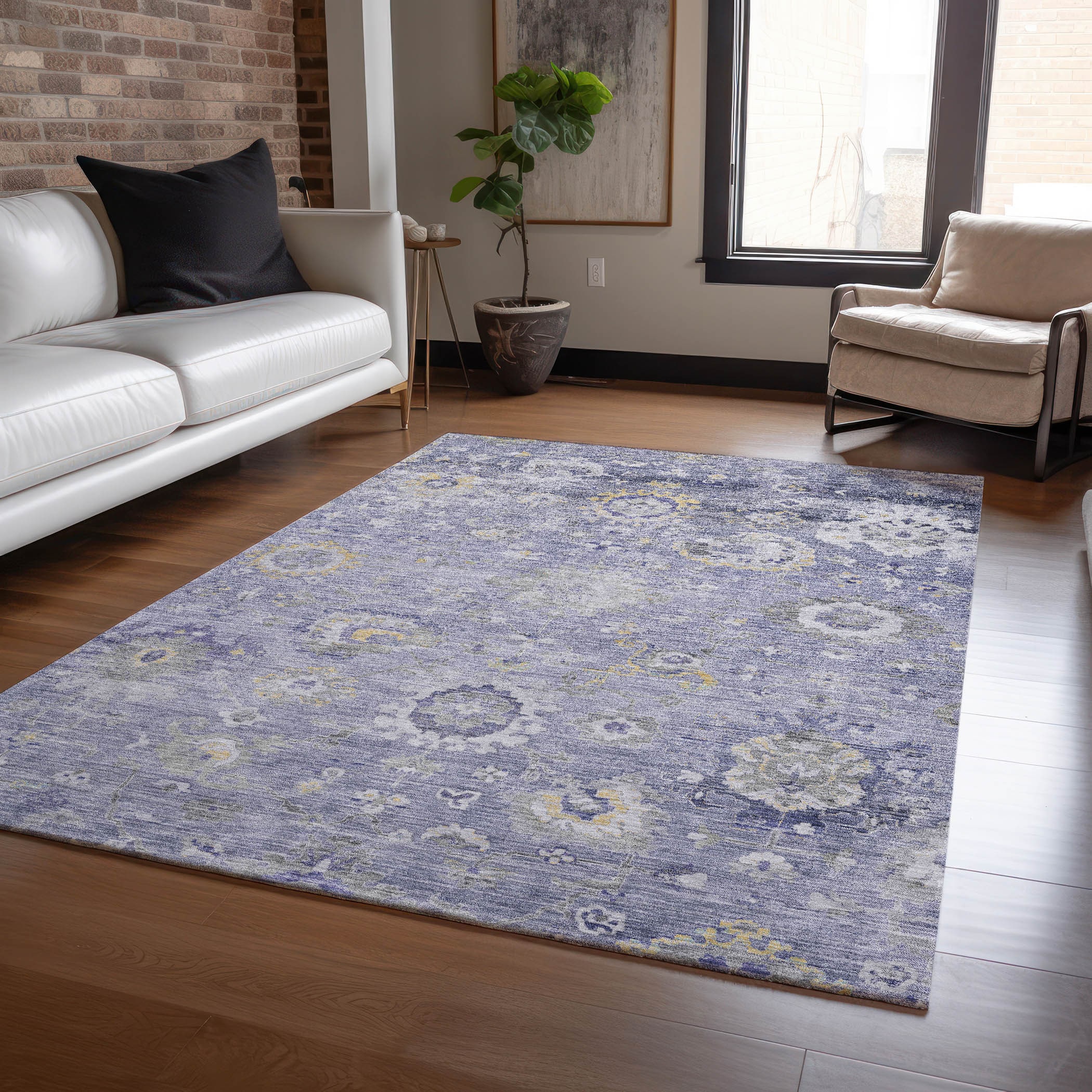 Lavender Flat Woven Synthetic Washable Rectangular Rug