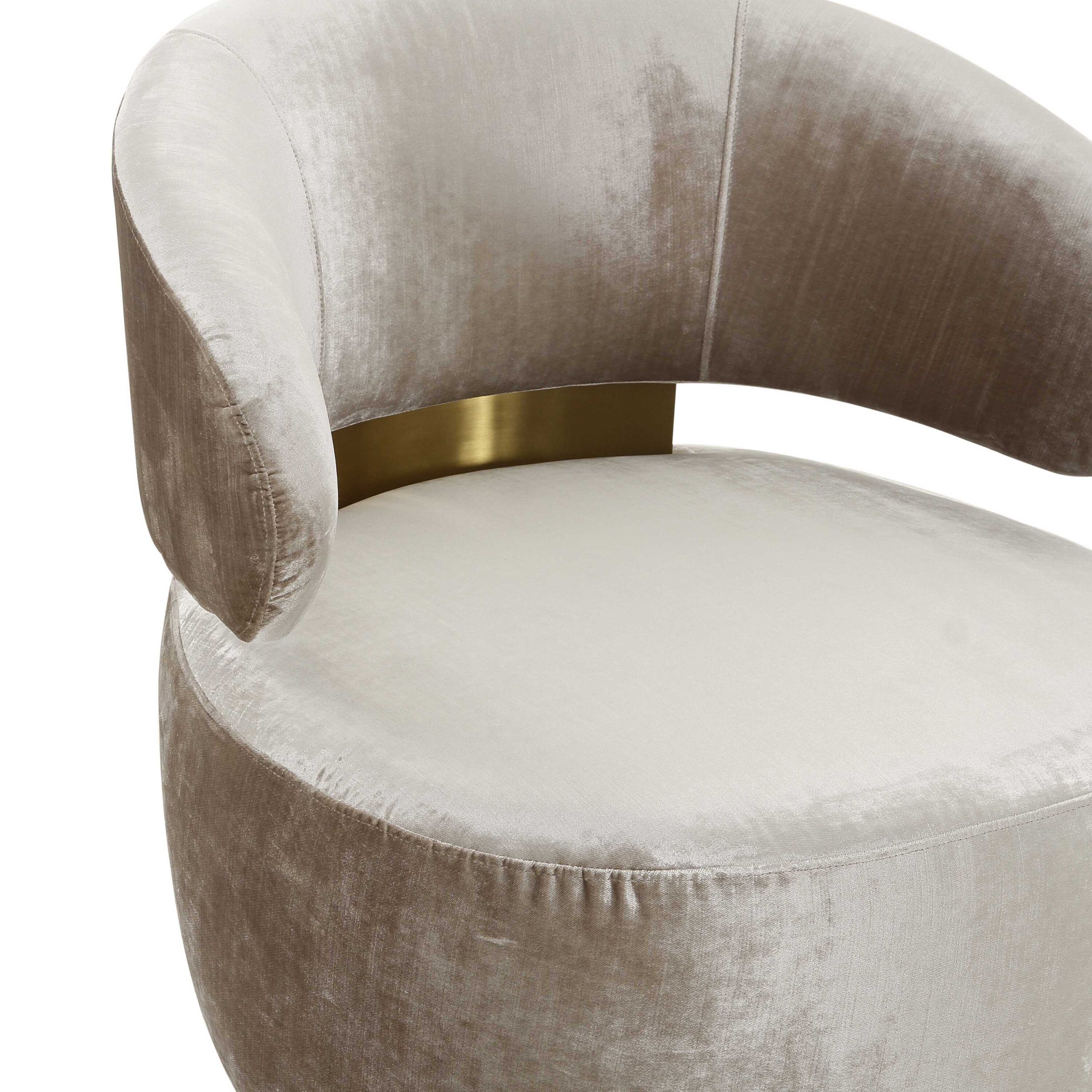 Champagne Velvet Swivel Chair with Wood Base