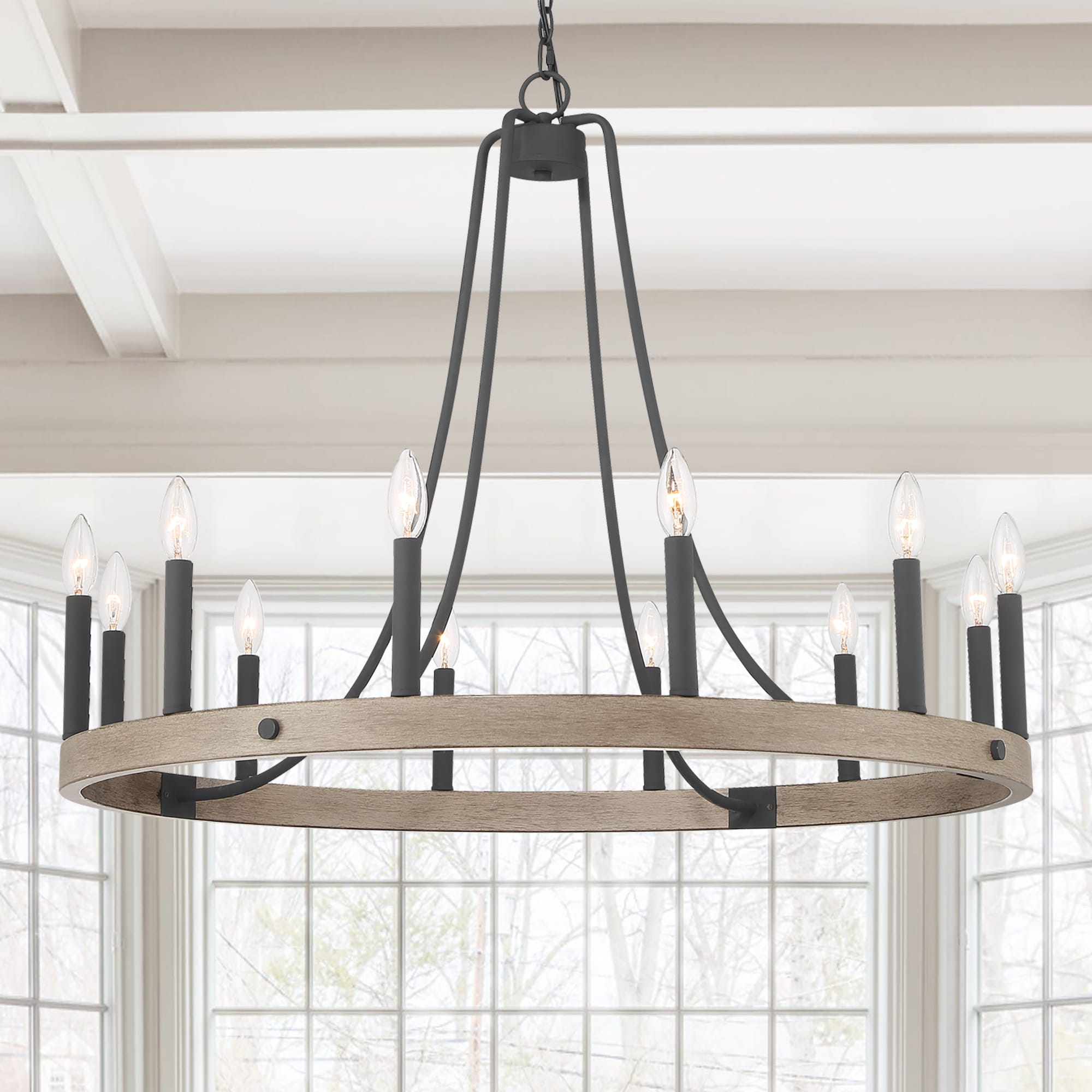 ACROMA 3912DRAZ Monterey 12 -Light Distressed Gray Farmhouse Bare bulb For Use in Bedrooms, Dining Rooms, Foyers, Kitchens, Living Rooms Chandelier