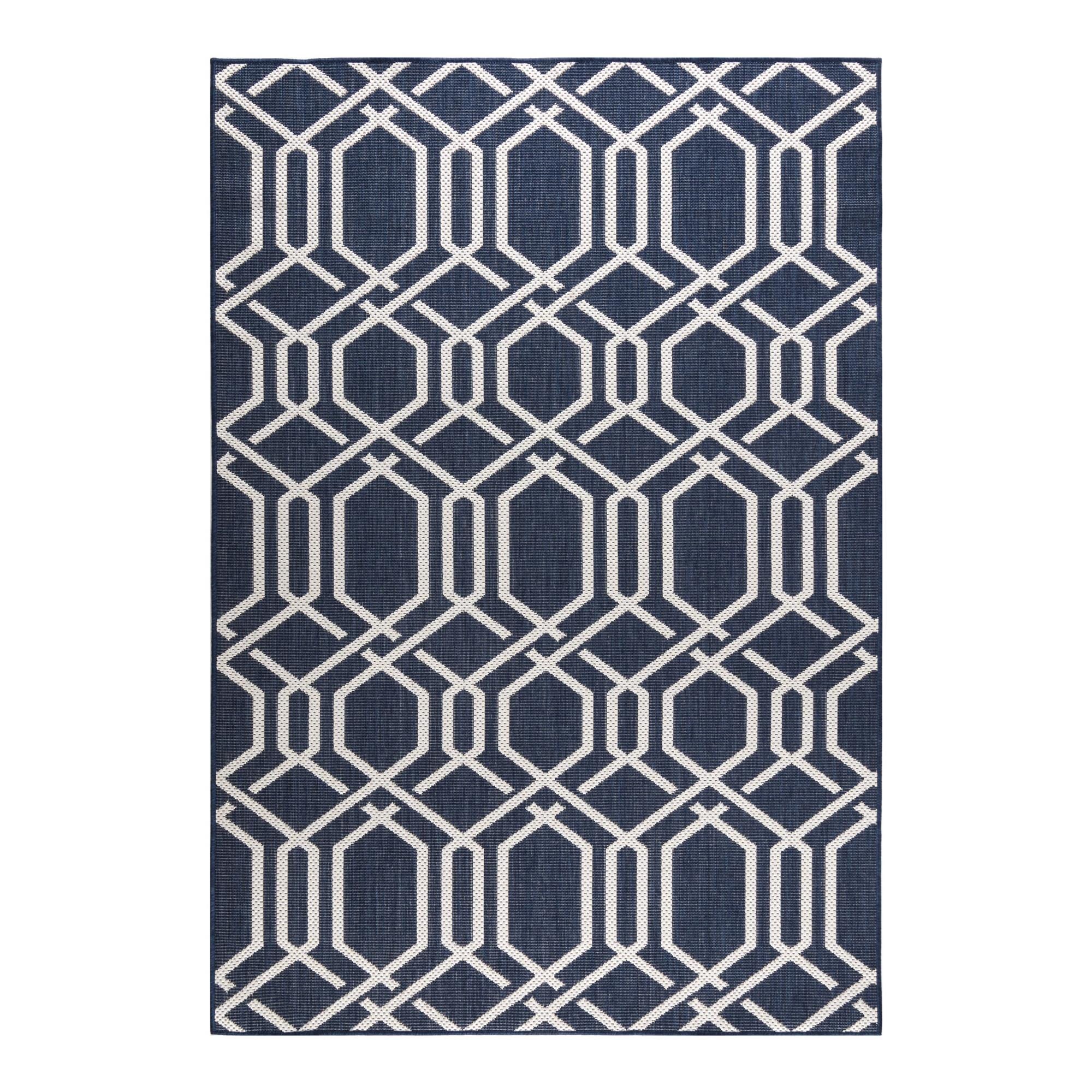 MH LONDON MH-RG-2026 NV Indoor/Outdoor Rugs 5 x 8 (ft) Polypropylene Blue Rectangular Indoor/Outdoor Geometric Area rug