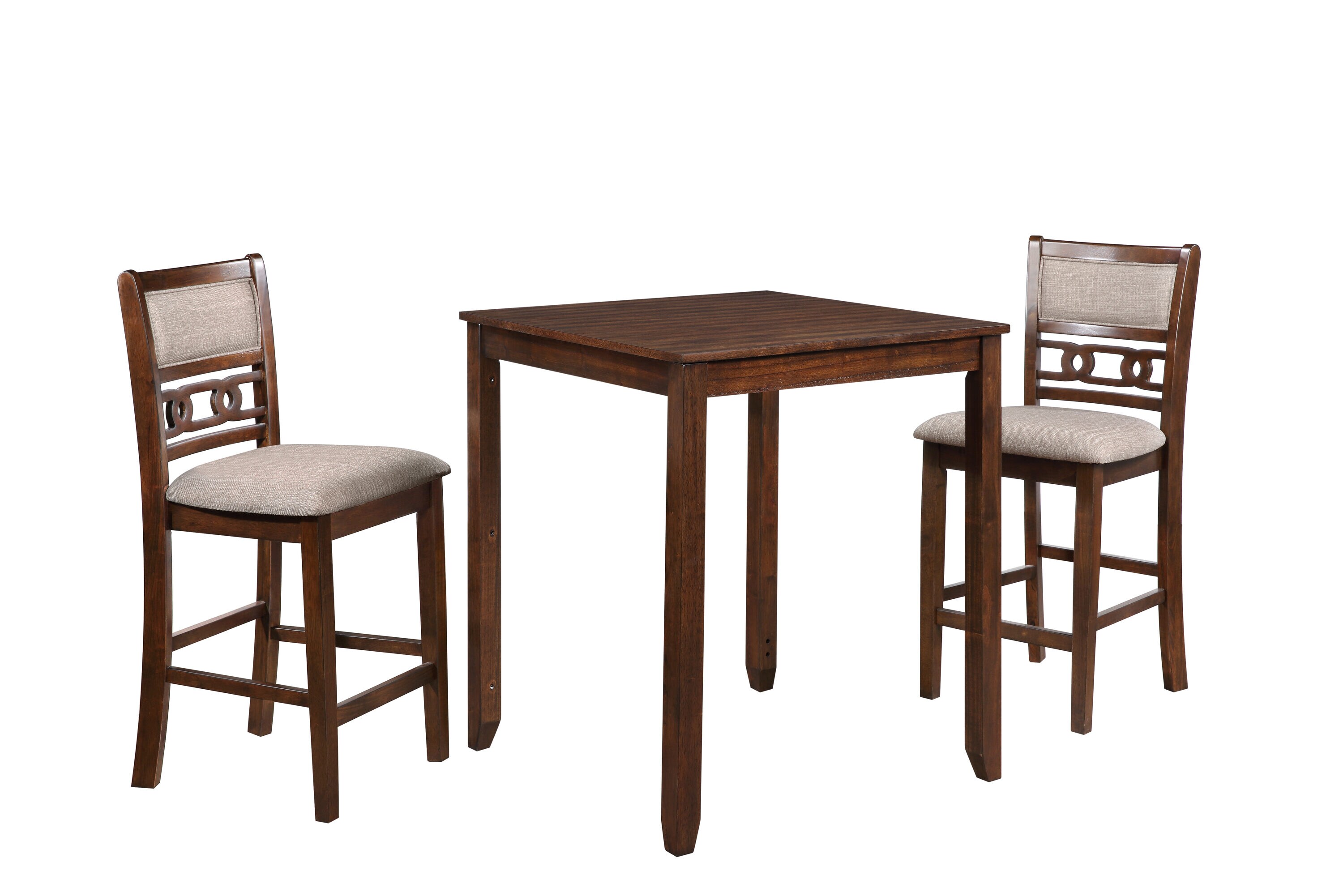 Gia Cherry 3 Piece 30" Counter Height Dining Set with Light Brown Cushions