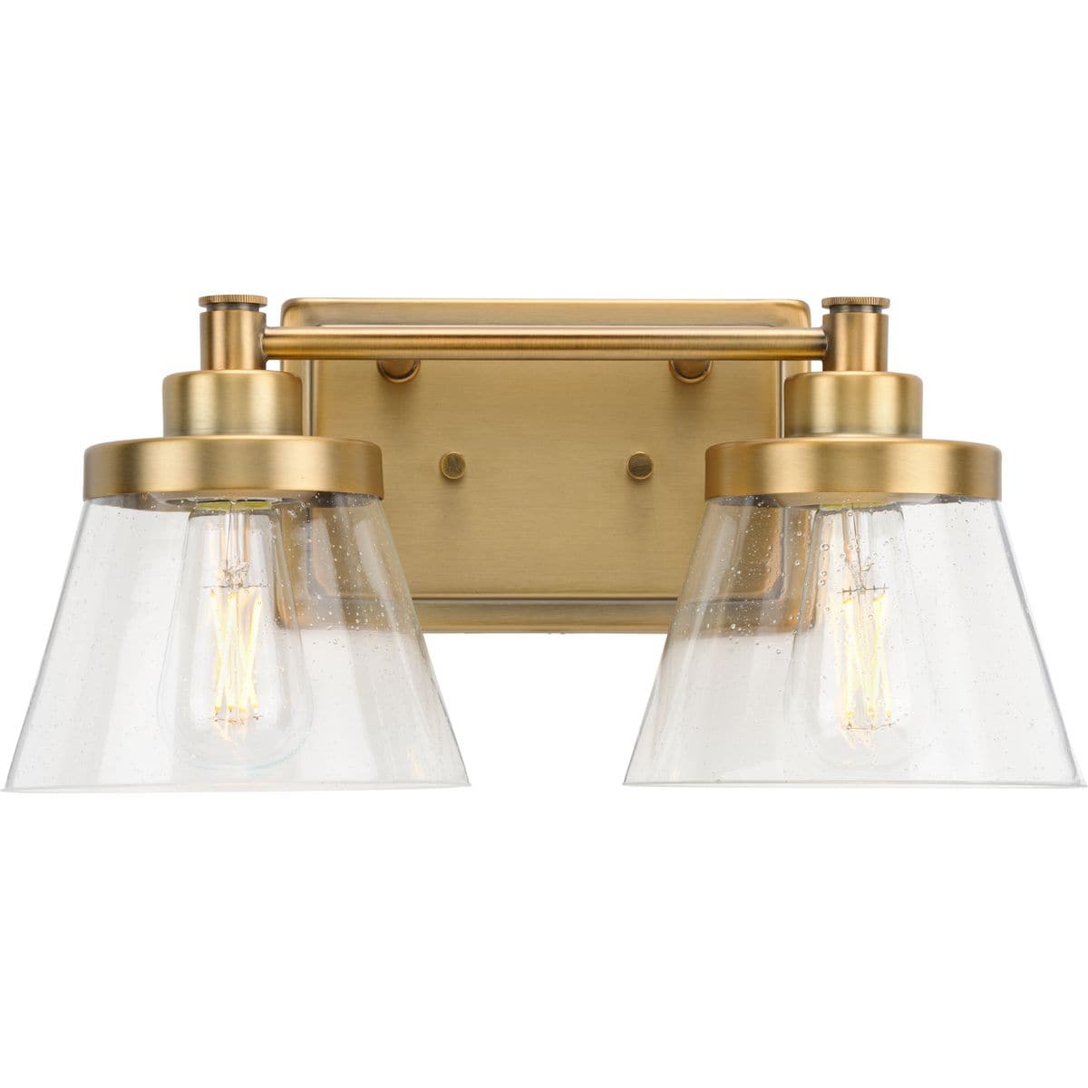 Hinton 2-Light Vintage Brass Bath Vanity with Clear Glass Shades