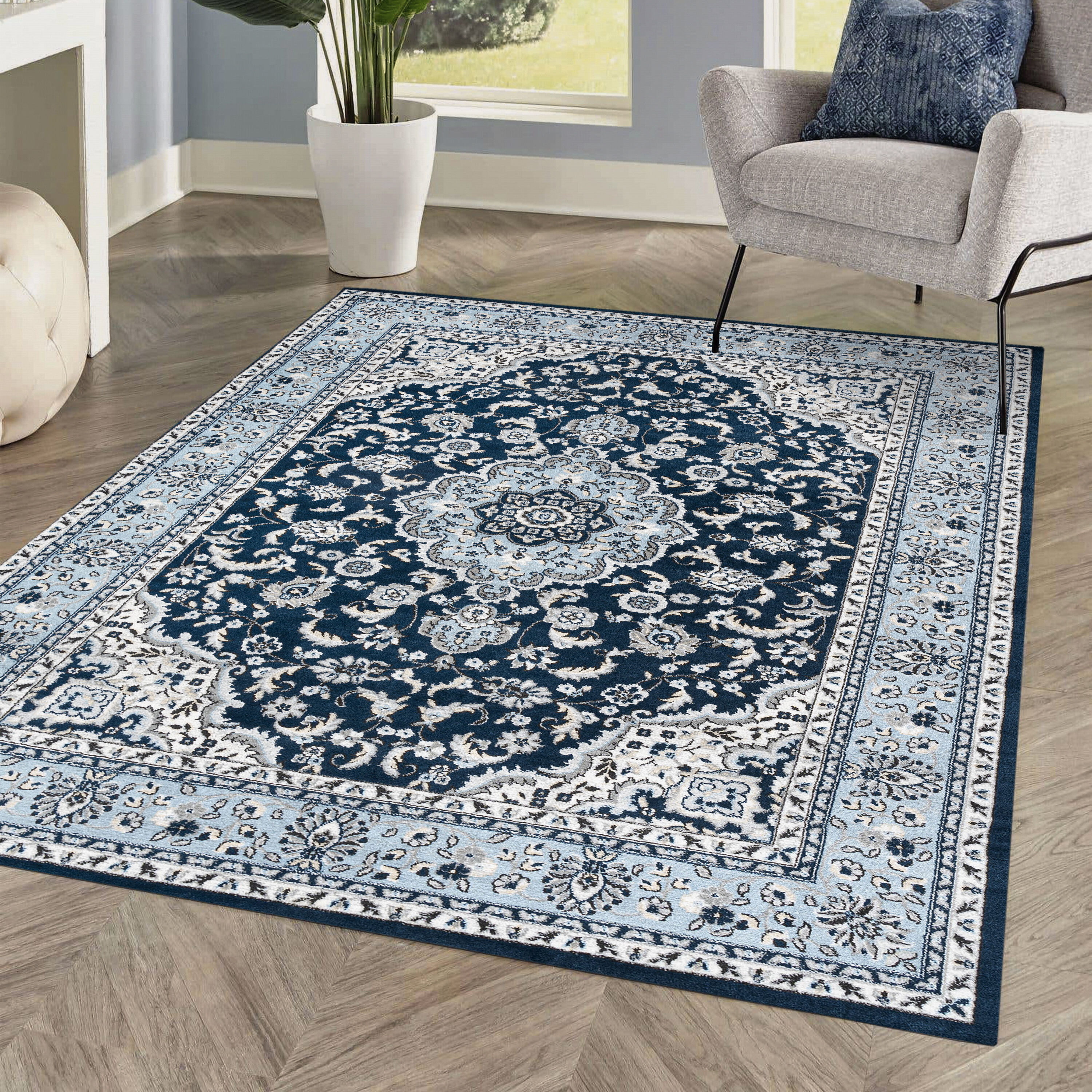 JONATHAN Y Modern Persian X Navy/Blue Indoor Medallion  Bohemian/Eclectic Area Rug in the Rugs department at
